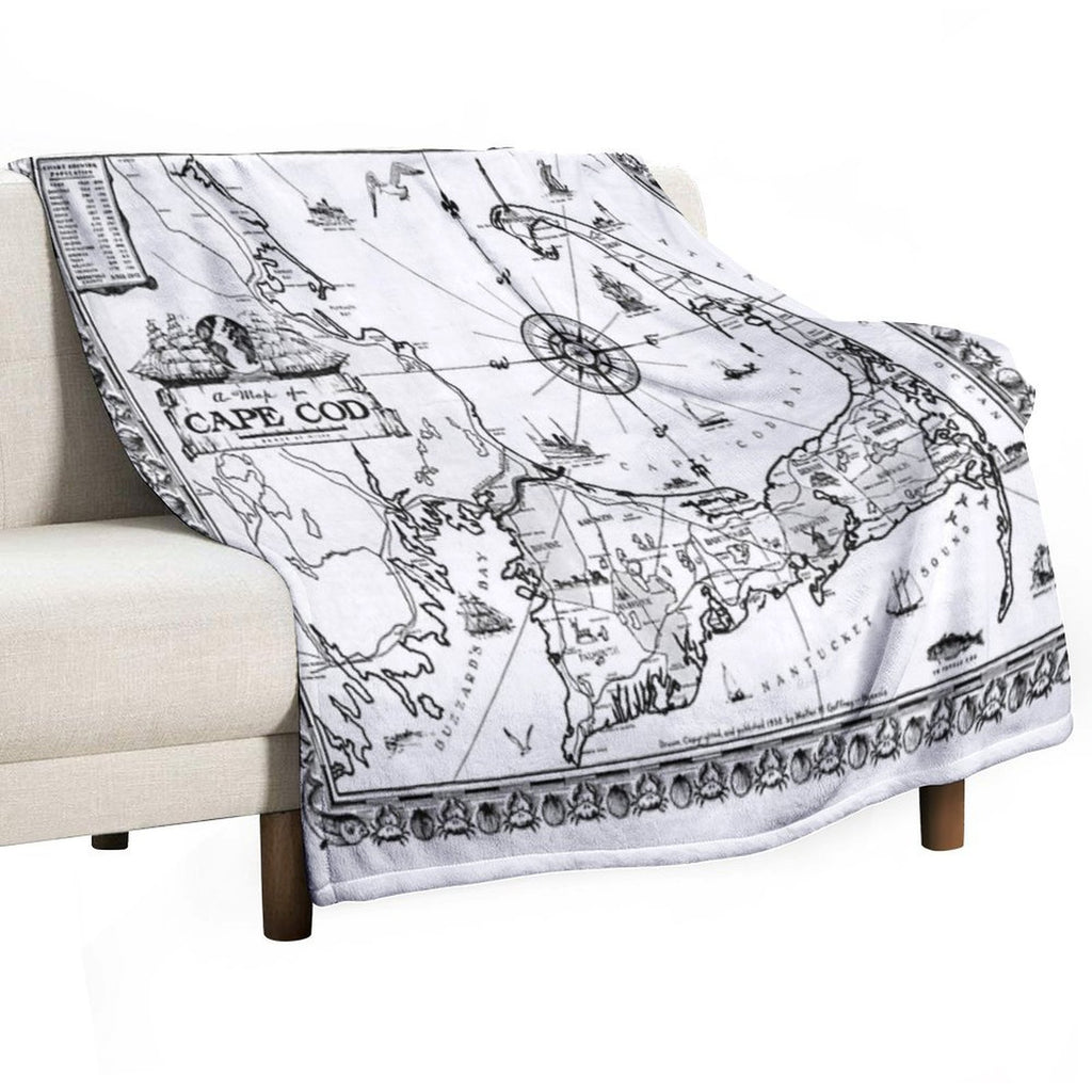 Vintage Map of Cape Cod BW All-season Throw Blanket