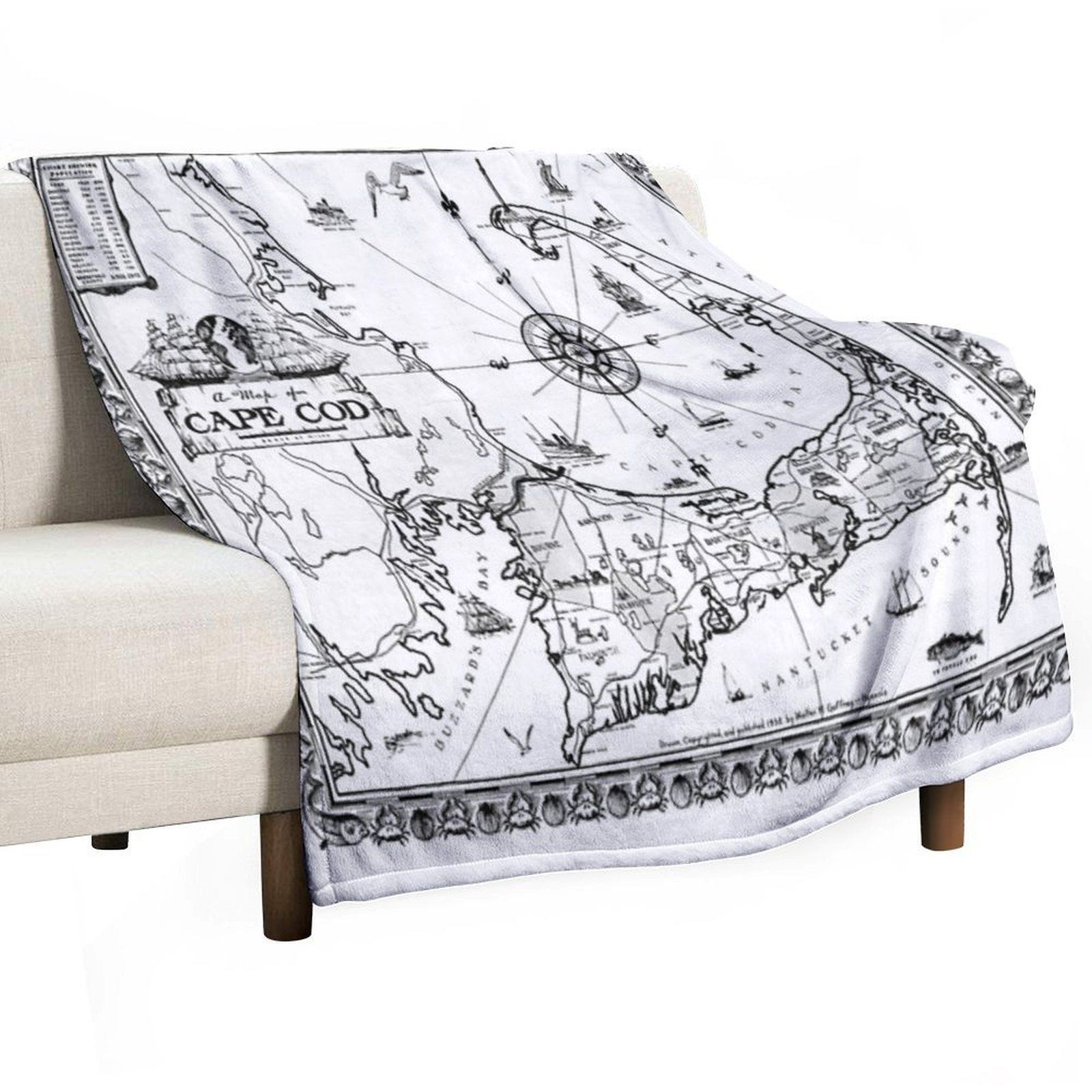 Vintage Map of Cape Cod BW All-season Throw Blanket