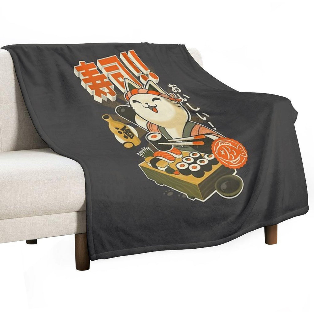 Sushi Chef Cat - Funny Restaurant Kitty - Japanese Food Easy Care Throw Blanket