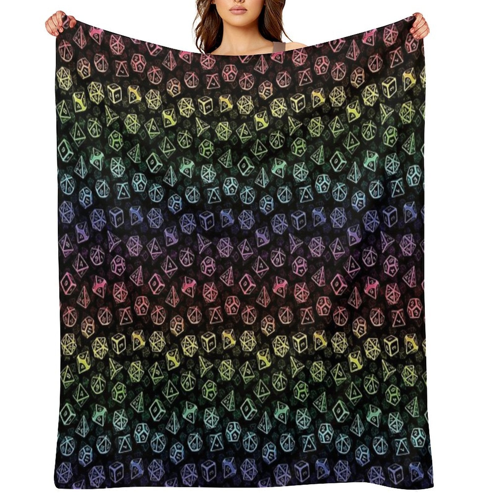 D20 Dice Set Pattern (Rainbow) Versatility Throw Blanket