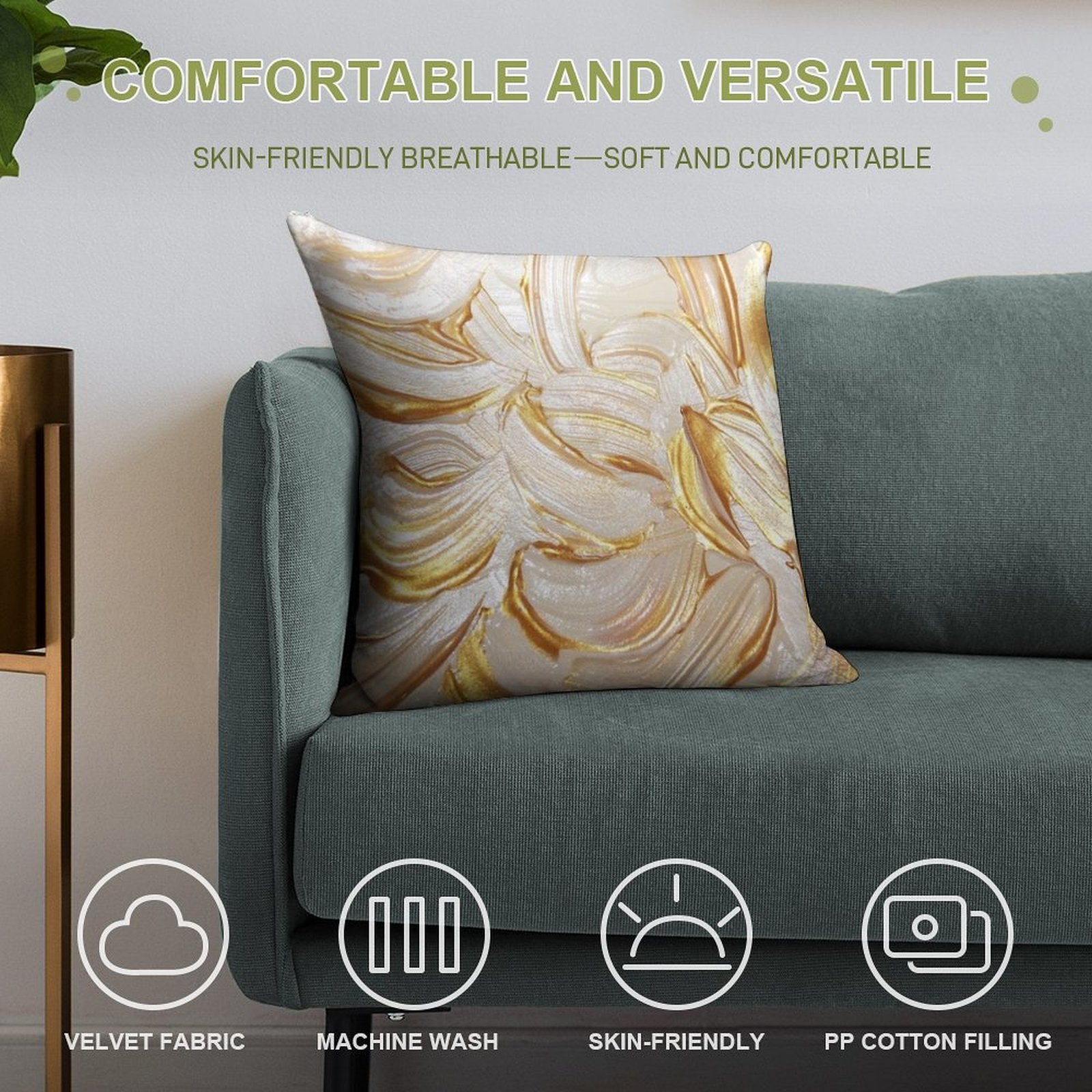 Cream & Gold Wet Paint Soft Warmth Comfort Throw Pillow