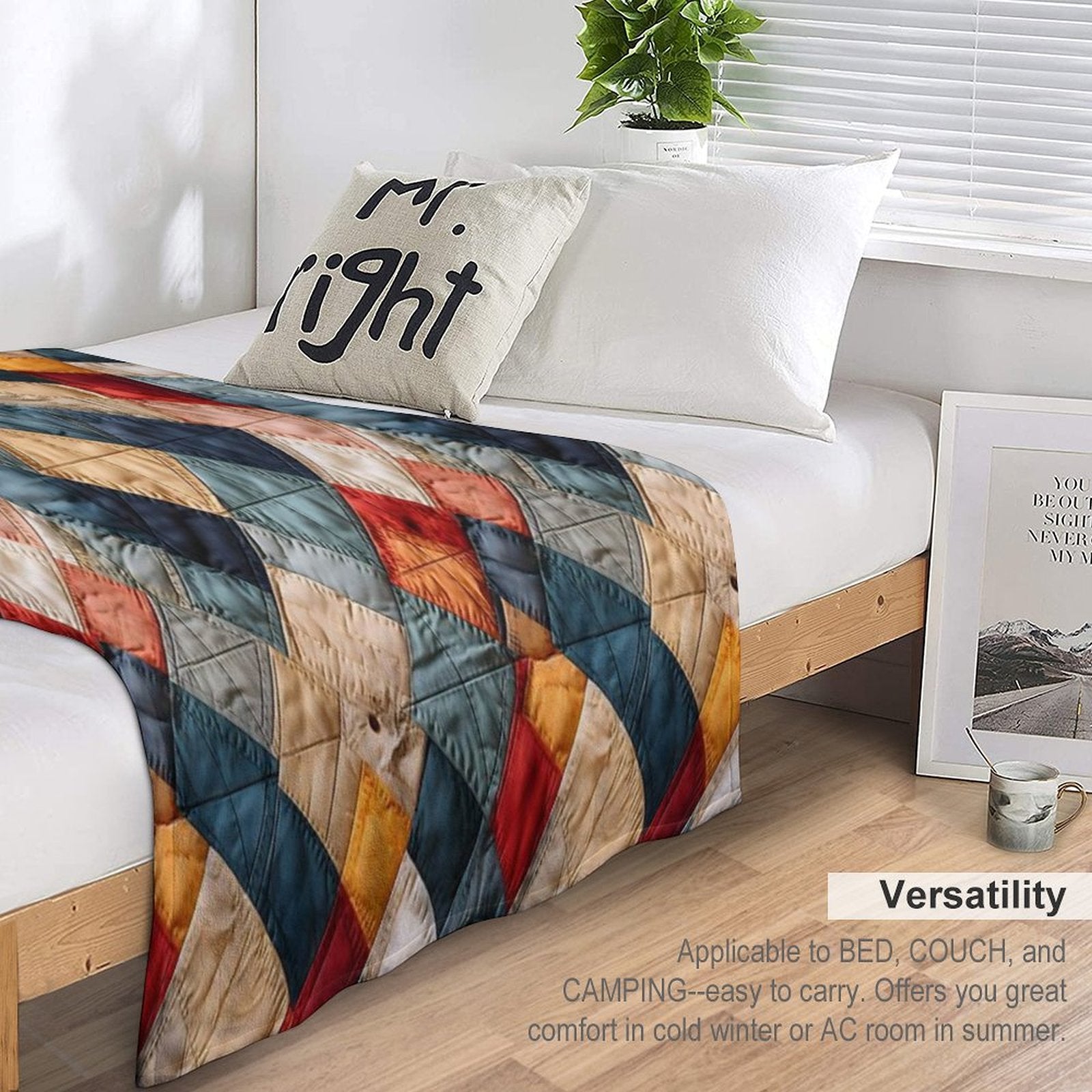 Retro Geometric Distressed Patchwork Pattern All-season Throw Blanket