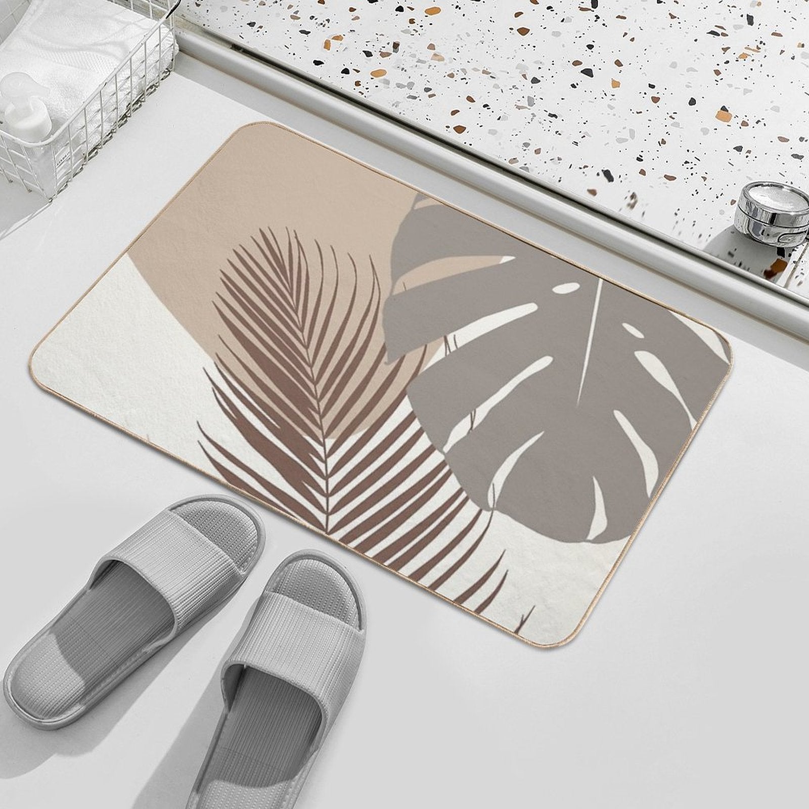 Minimal Monstera Palm Finesse #11 #tropical #decor #art  Versatile Bath Mat