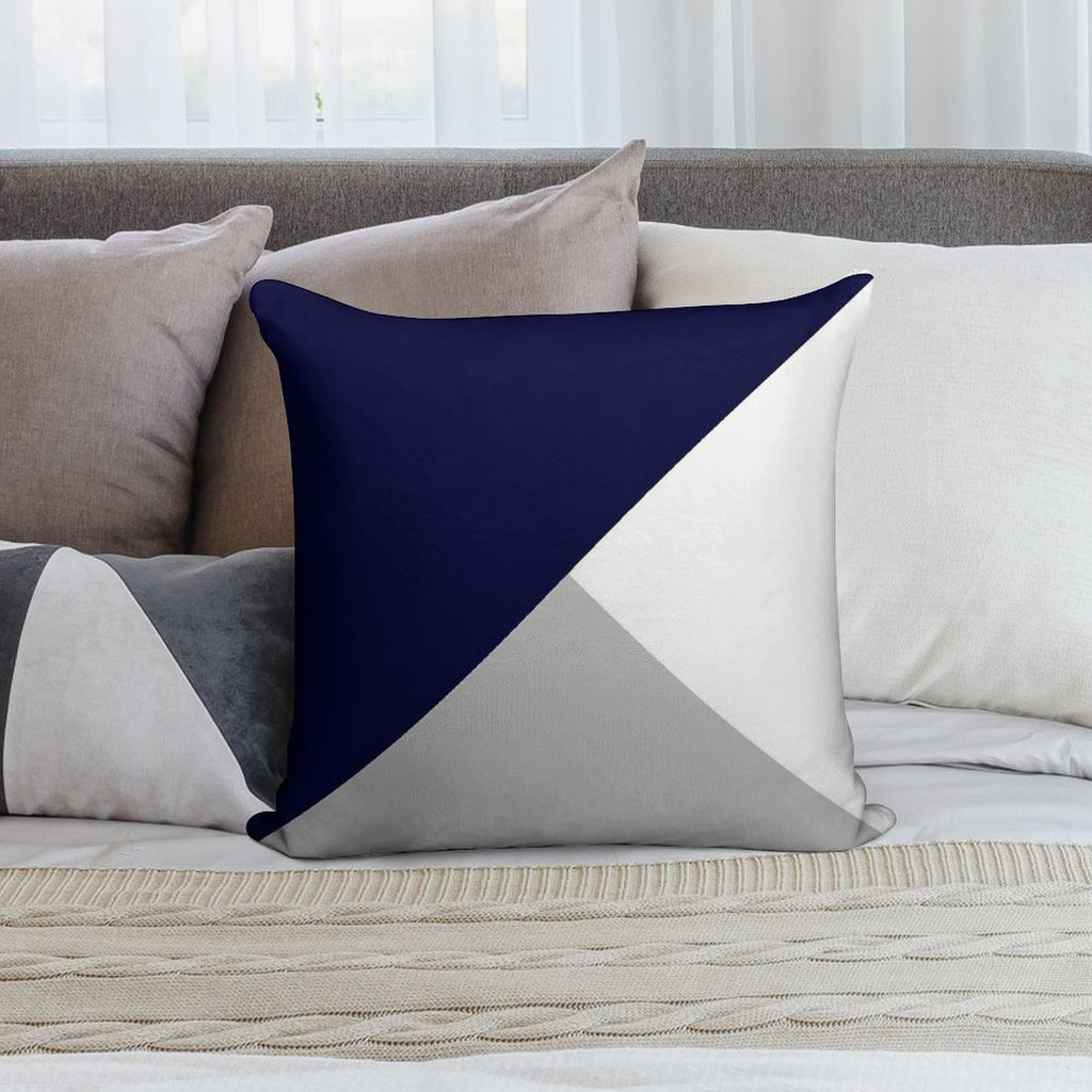 Tricolor Navy Blue Silver Gray And White Soft Short Plush Fabric Throw Pillow