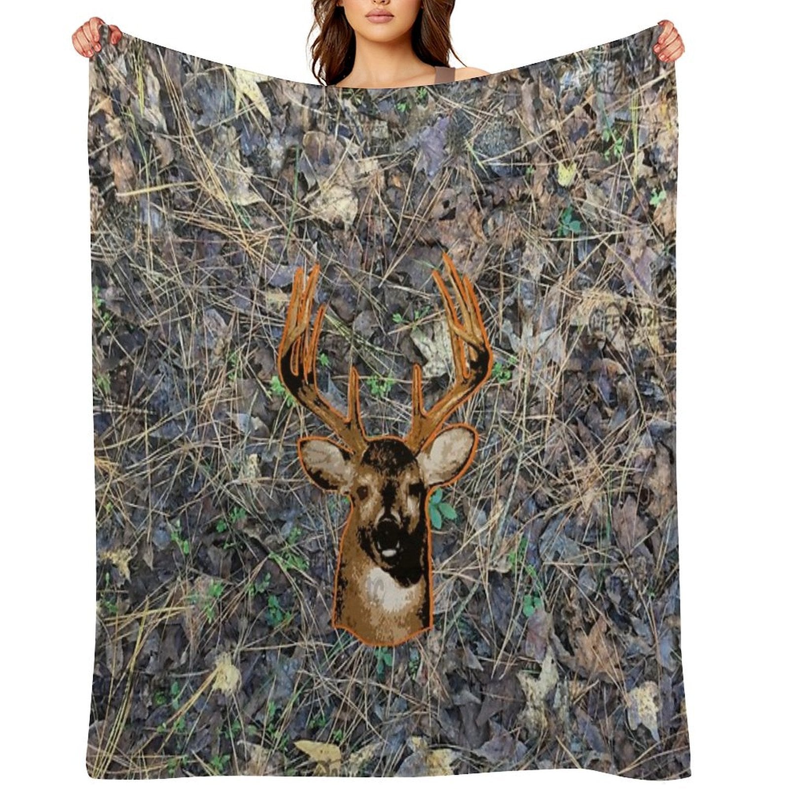 Whitetail Buck Deer And Camouflage Hunting Design Travel-friendly Throw Blanket