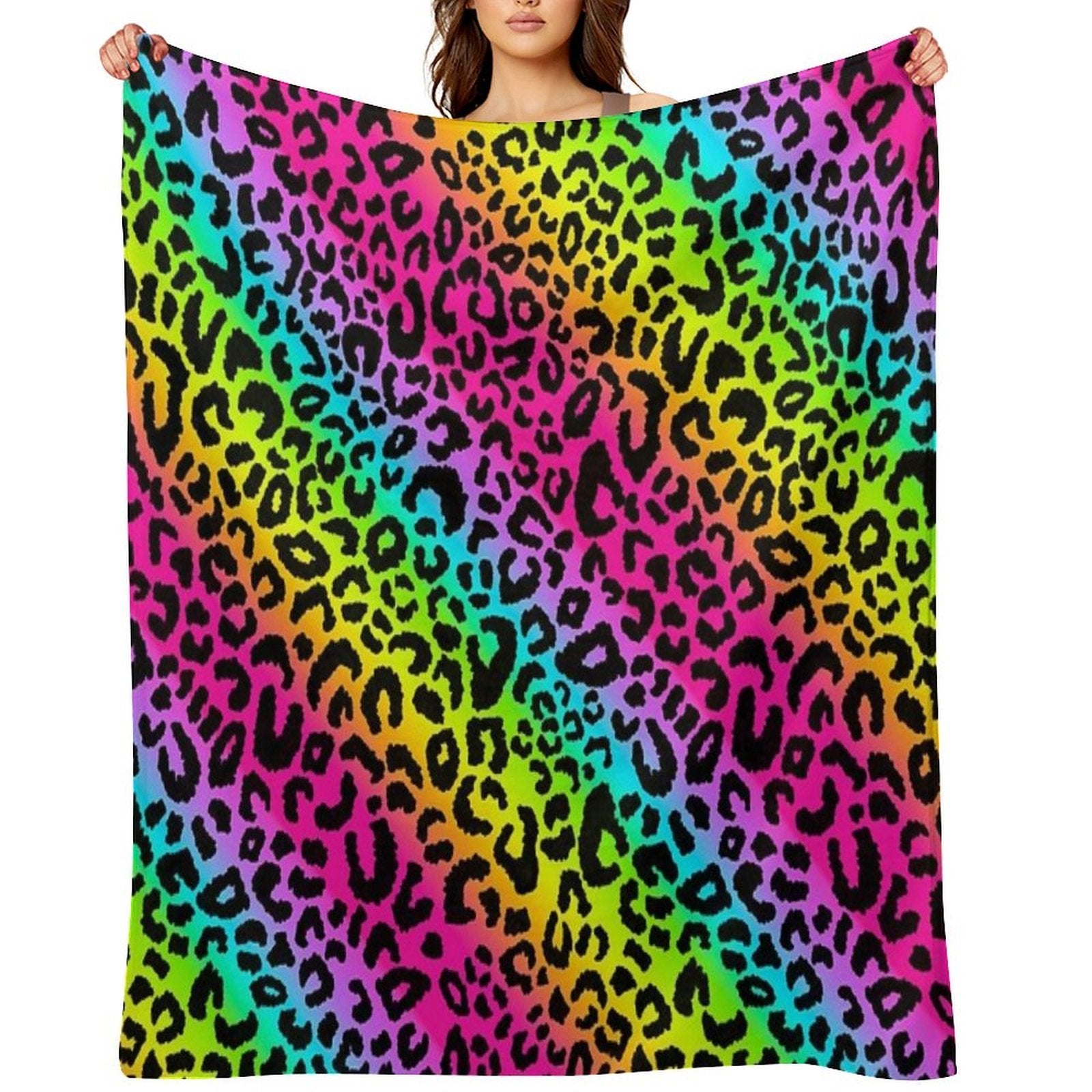 Colofrul Rainbow Leopard Wrinkle-free Throw Blanket