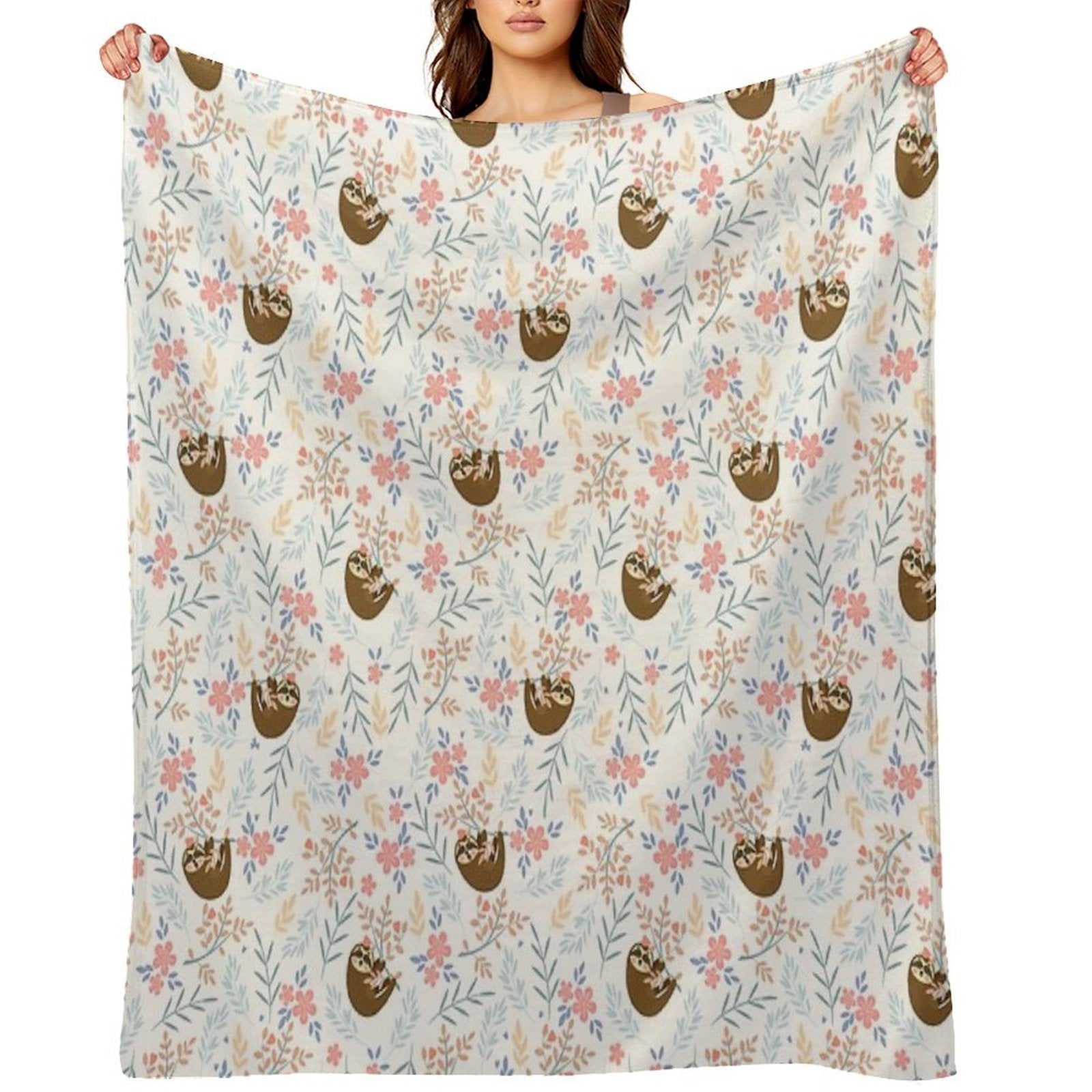 Baby Flower With Sloth Travel-friendly Throw Blanket