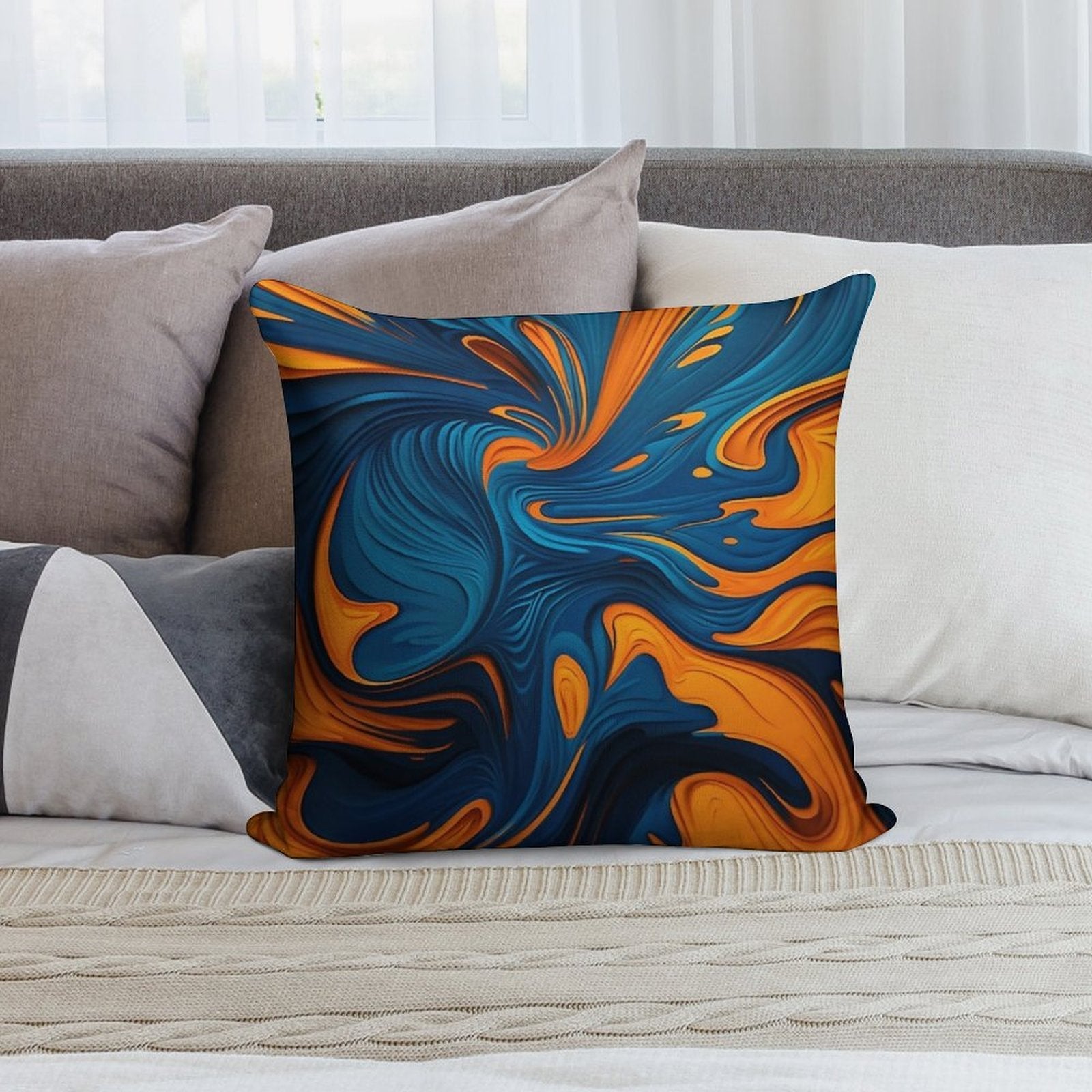 Oil Paint Orange And Blue Pattern Soft Luxury Feel Throw Pillow