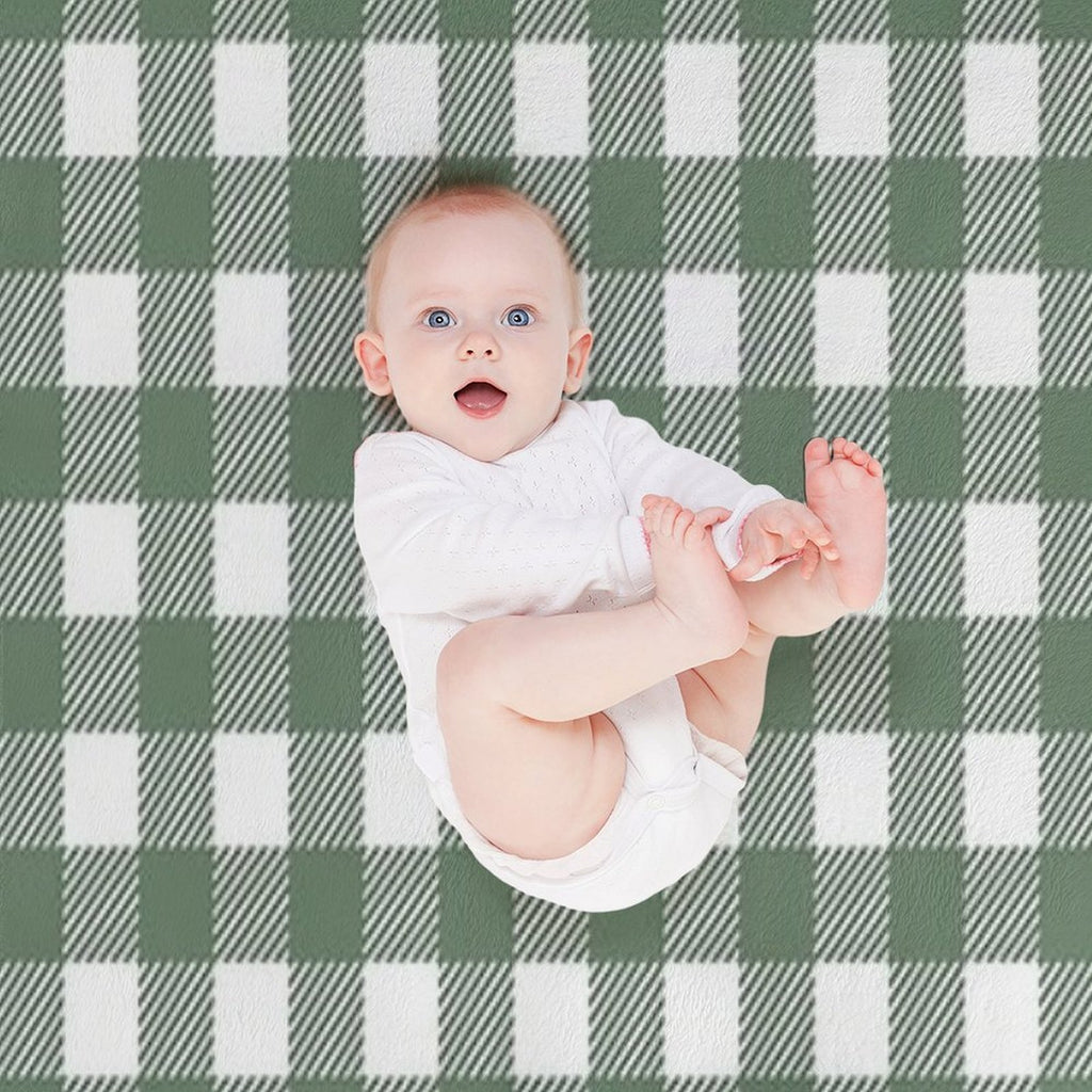 Plaid (sage Greenwhite) Travel-friendly Throw Blanket
