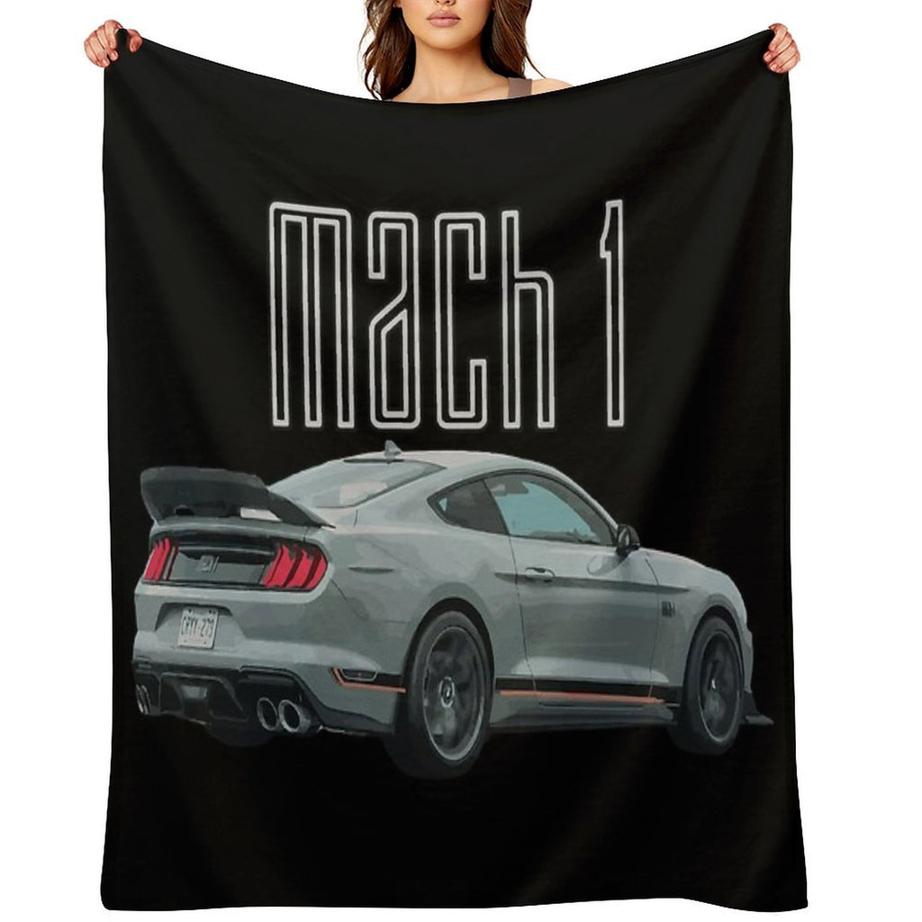 MACH 1 Mustang GT 5.0L V8 Performance Car Fighter Jet Gray Rear Sustainable Throw Blanket