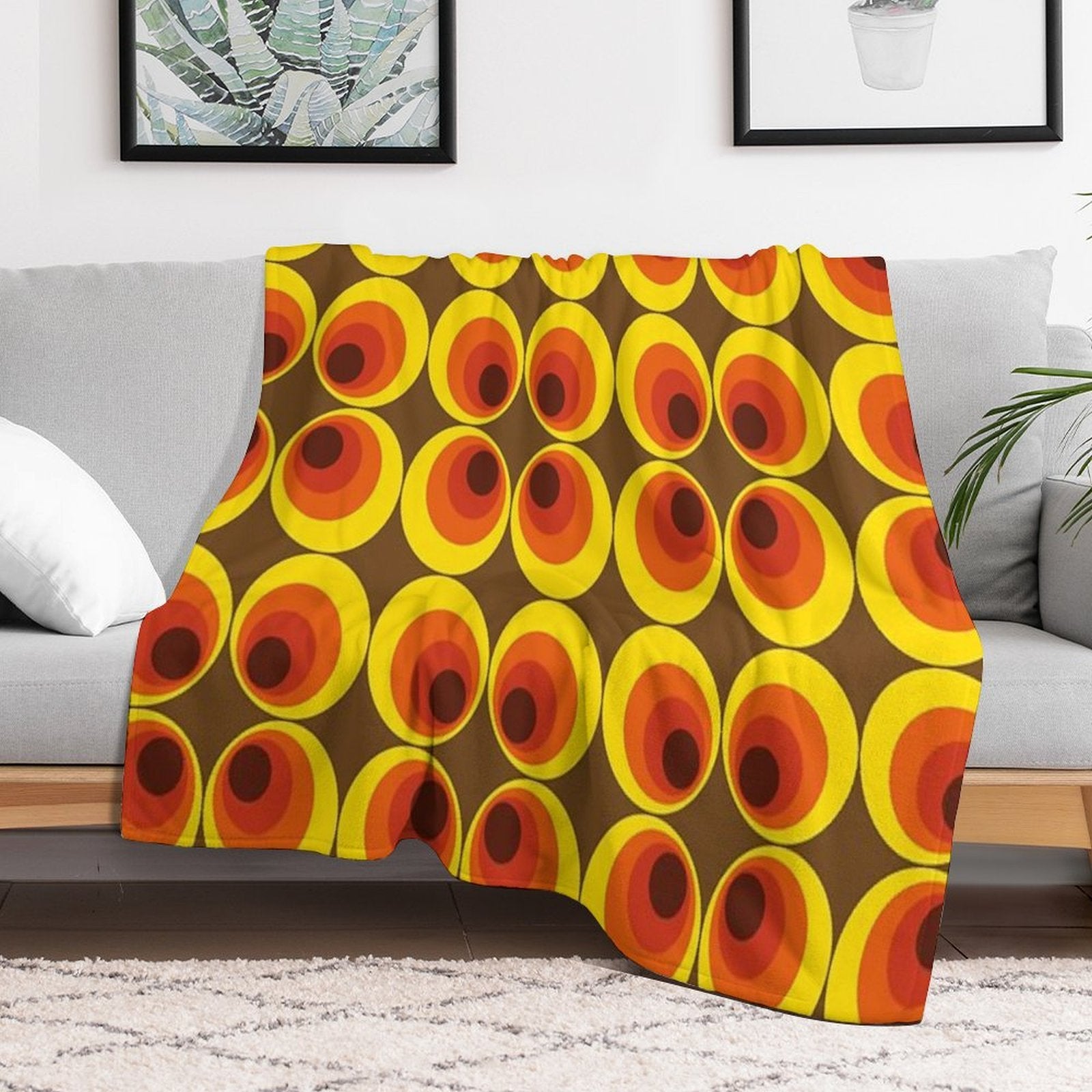 70s, 80s Funky Vintage Circle Pattern Versatility Throw Blanket