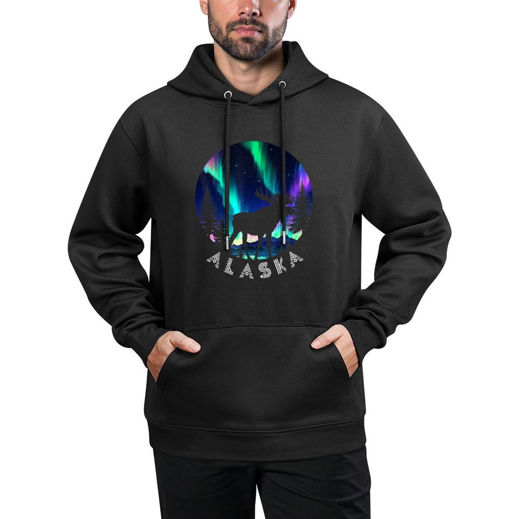 Alaska Moose Aurora Borealis Alaskan Landscape Pilling-Resistant Hoodie