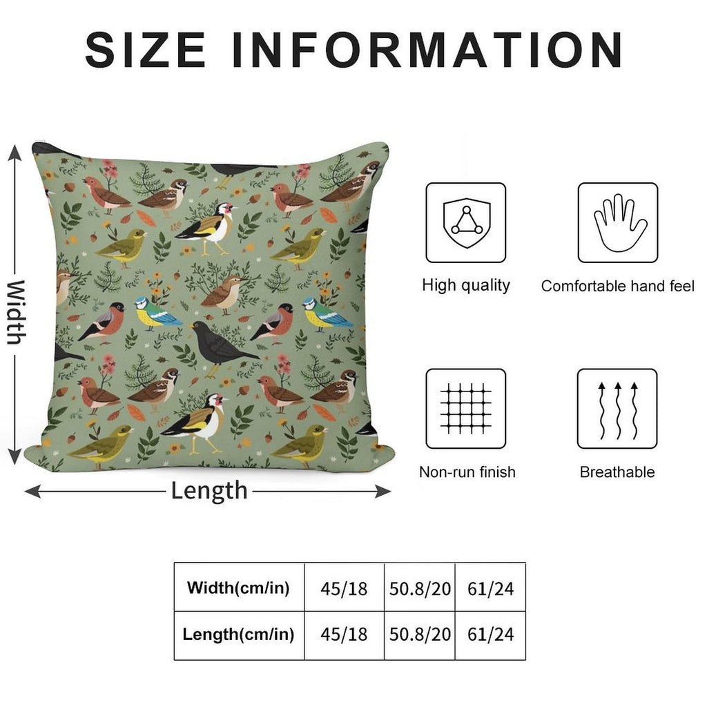Garden Birds Soft Anti-Pilling Throw Pillow