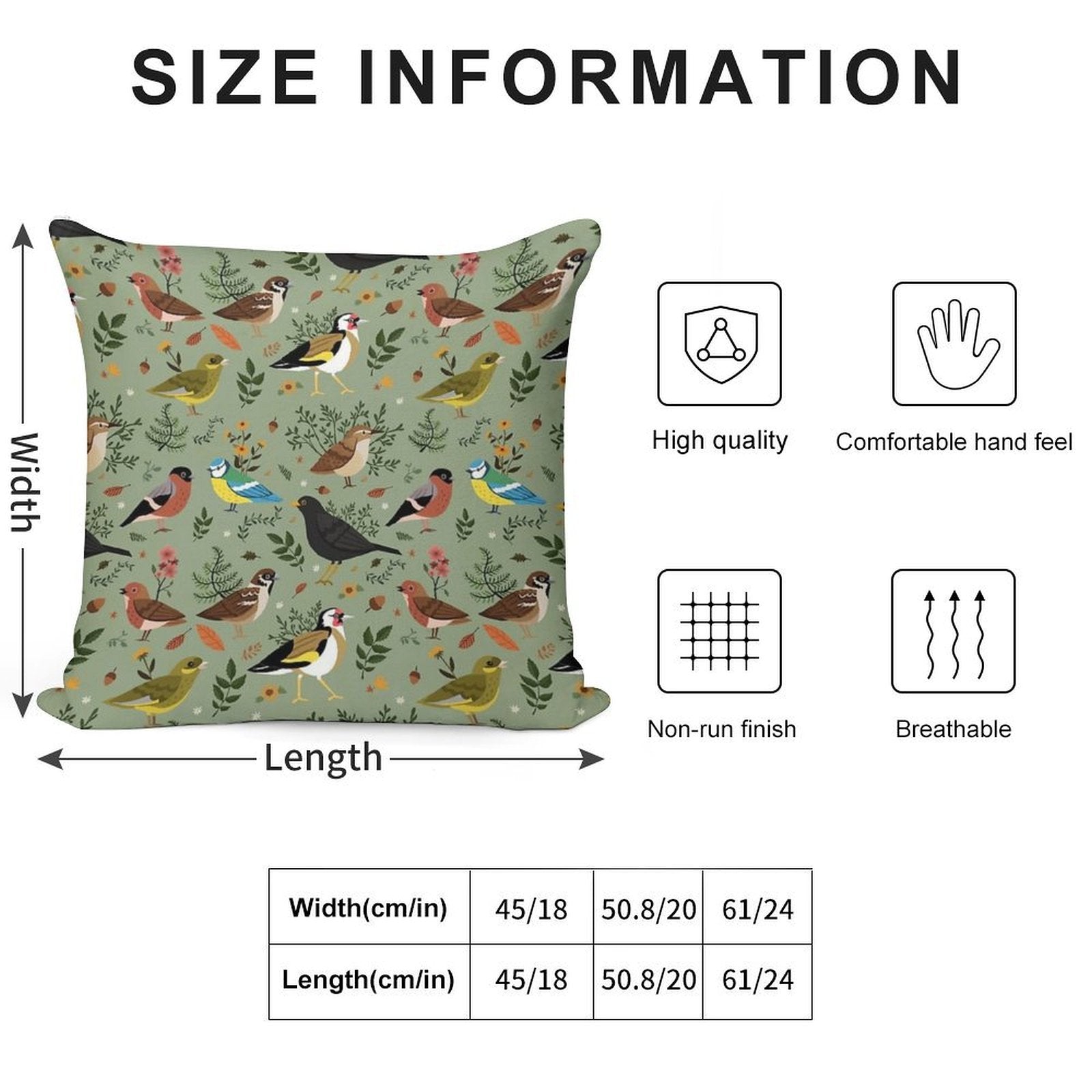 Garden Birds Soft Anti-Pilling Throw Pillow