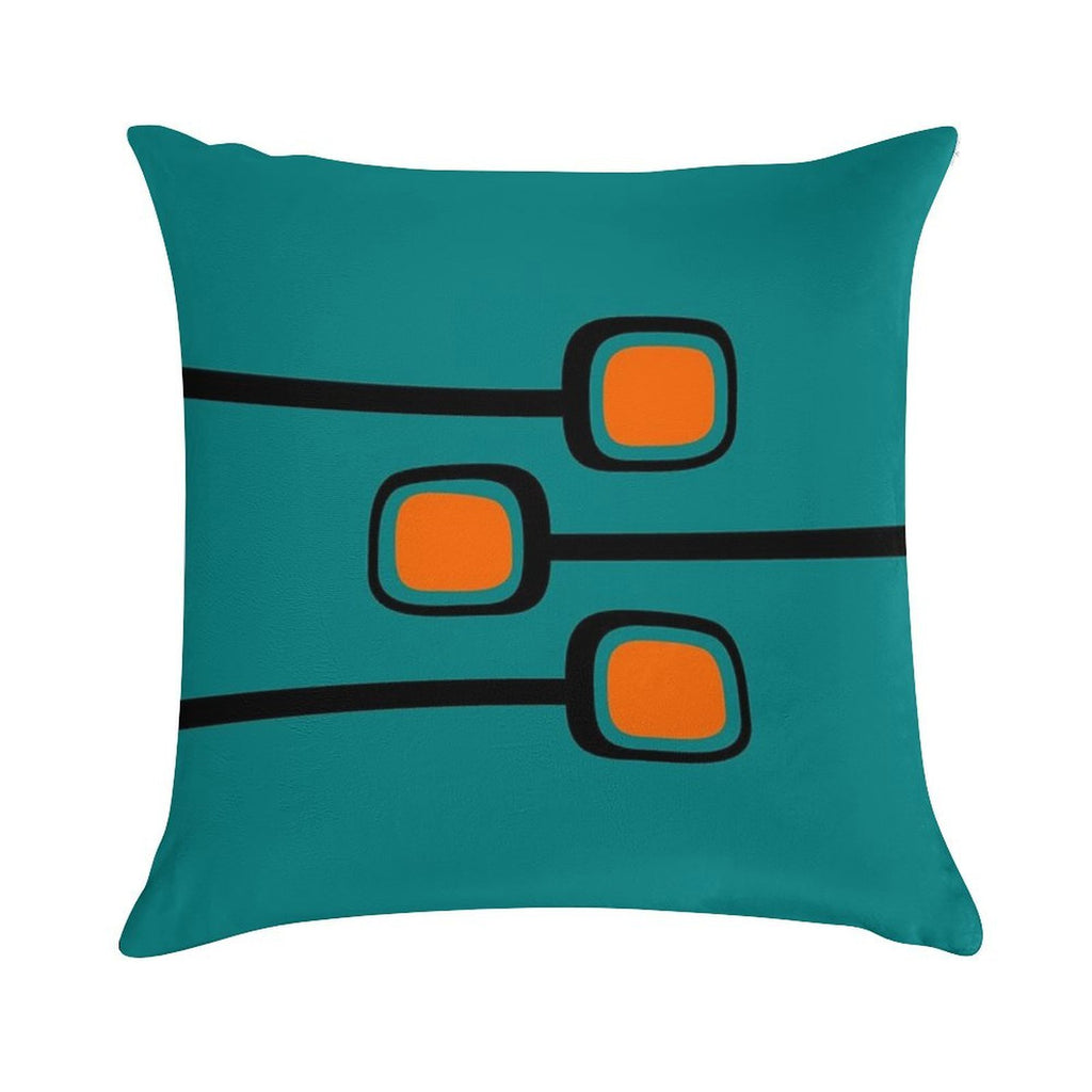 Retro Branches Black And Orange on Teal Mid Century Modern Print Soft Short Plush Fabric Throw Pillow