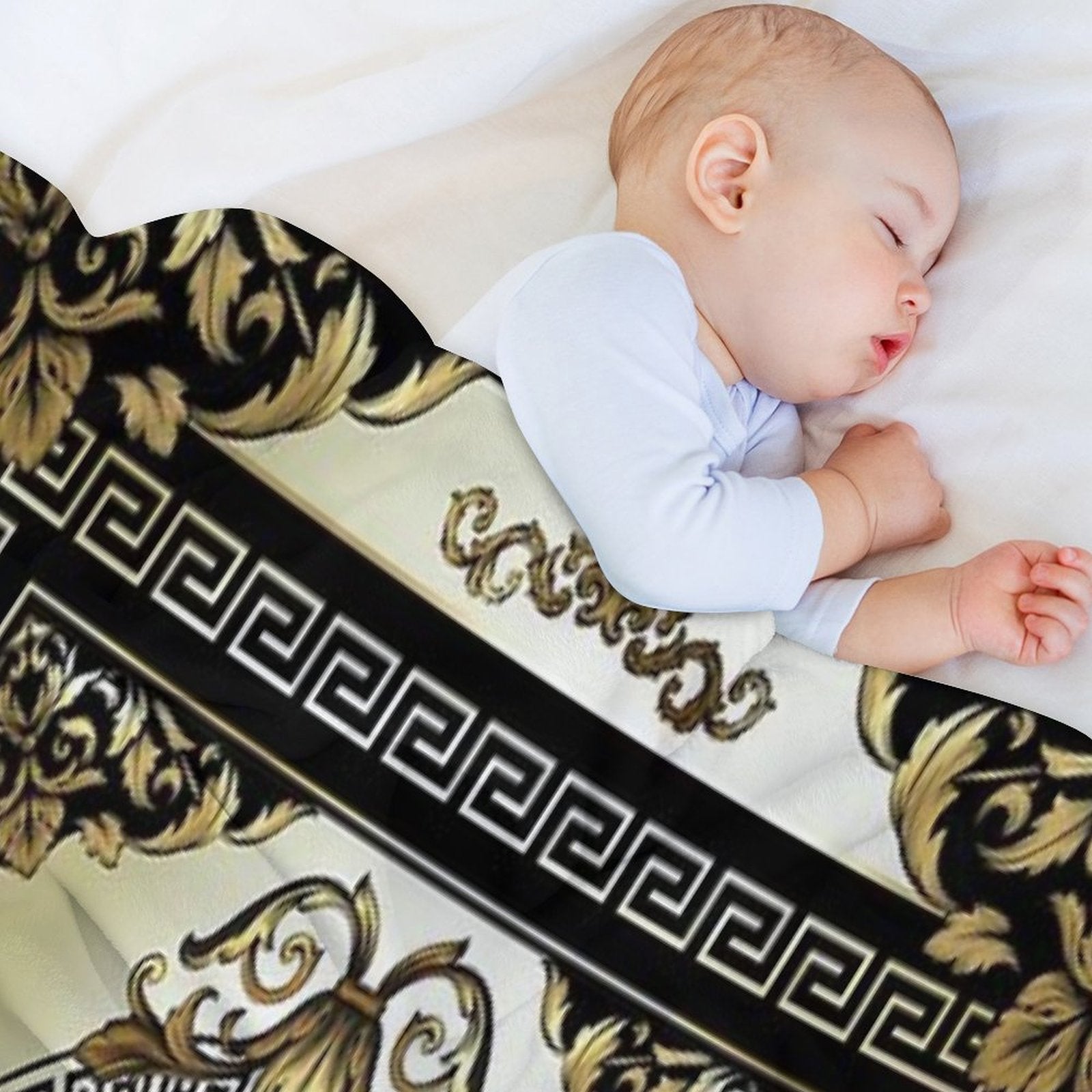 Ornate Baroque Cream Gold Black Greek Key 2 Anti-pilling Throw Blanket