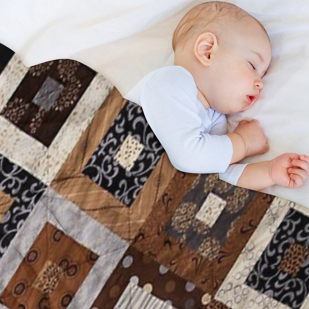 Classic Retro Brown Quilted Patchwork Quilting Pattern Mosaic Motif Compact Throw Blanket