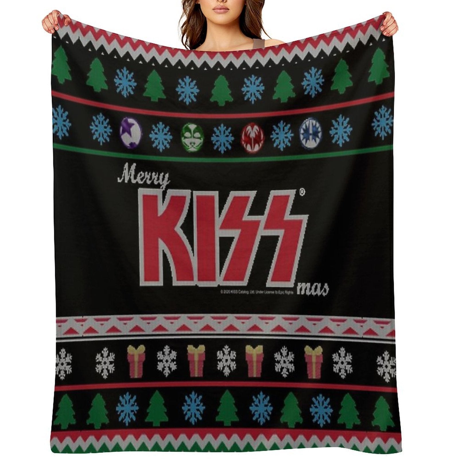 KISS ® The Band - Merry KissMas Ugly Sweater Premium Throw Blanket