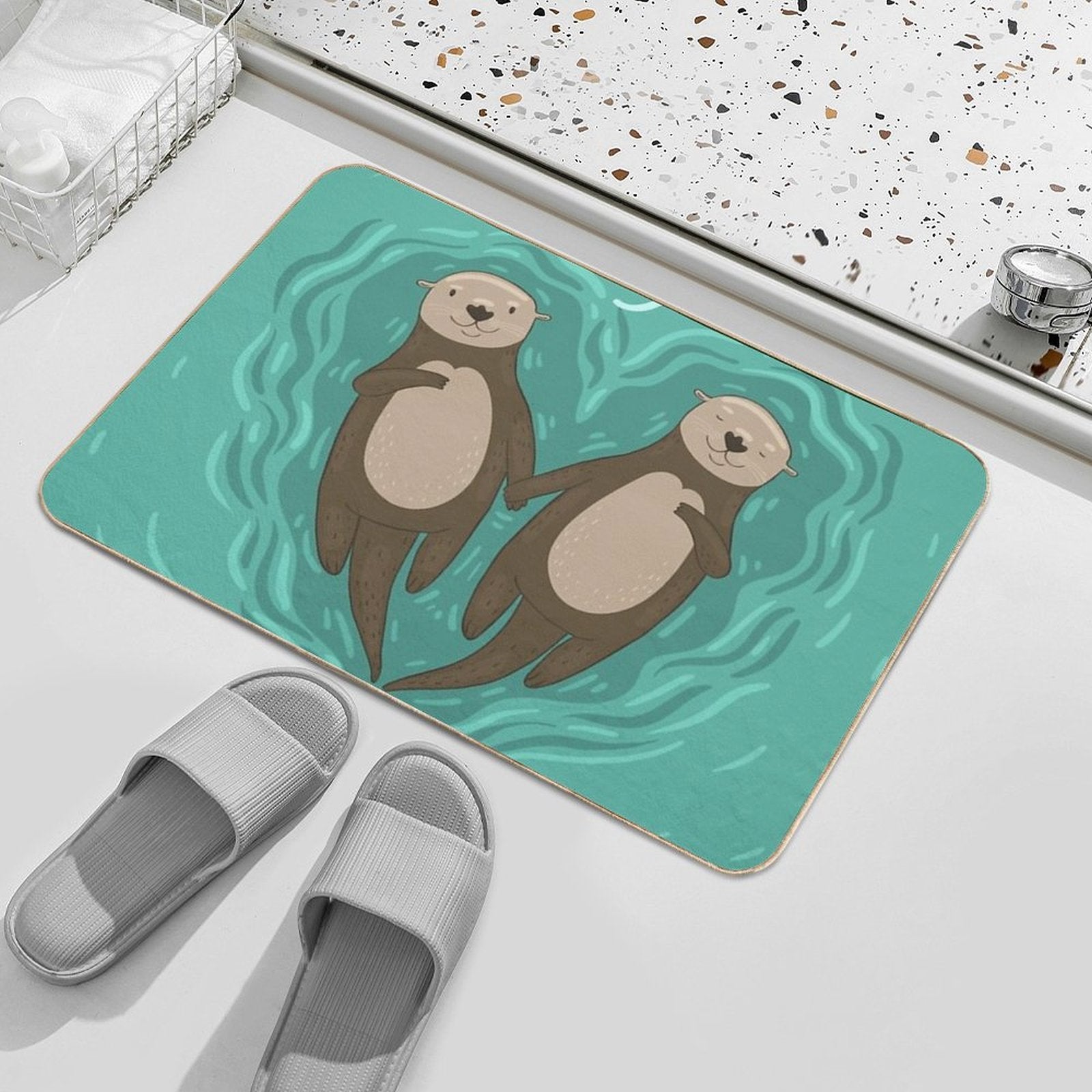 Otters Holding Hands - Otterly in Love With You  Pet-Safe Bath Mat