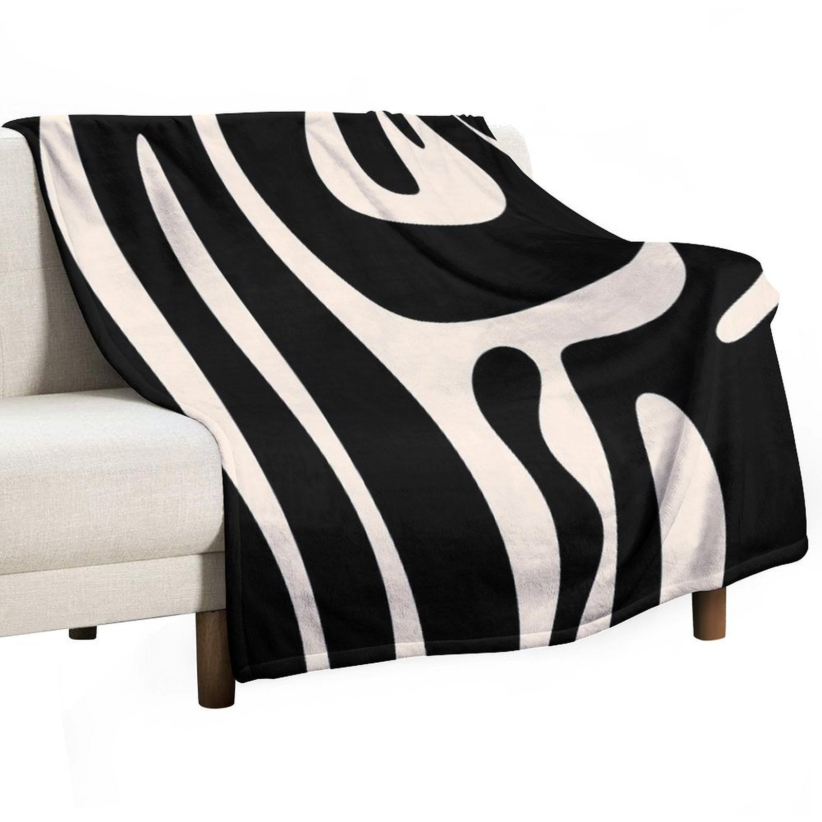 Mid Century Modern Kwaito Abstract Pattern in Black And Almond Cream Anti-pilling Throw Blanket