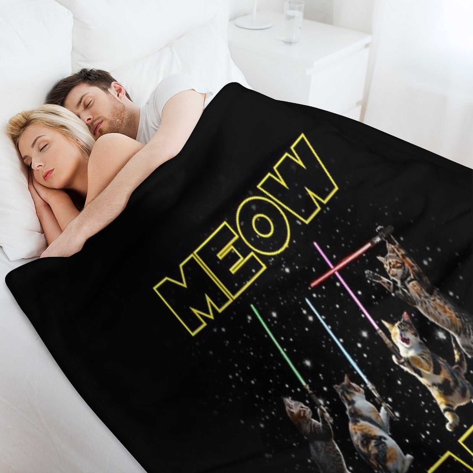 Meow Wars Galactic Kittens Wielding Lightsabers Velvety-soft Throw Blanket