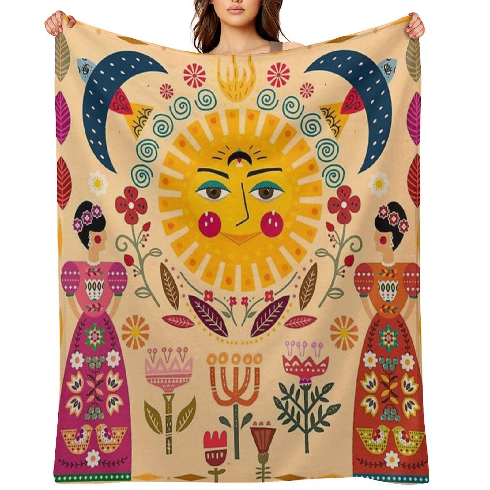 Folk Art Inspired By The Fabulous Frida Compact Throw Blanket