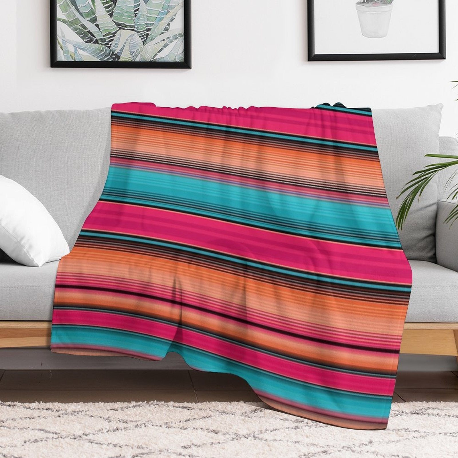 Sarape Rosa Pink Cute Mexican Blanket Serape Pattern Travel-friendly Throw Blanket