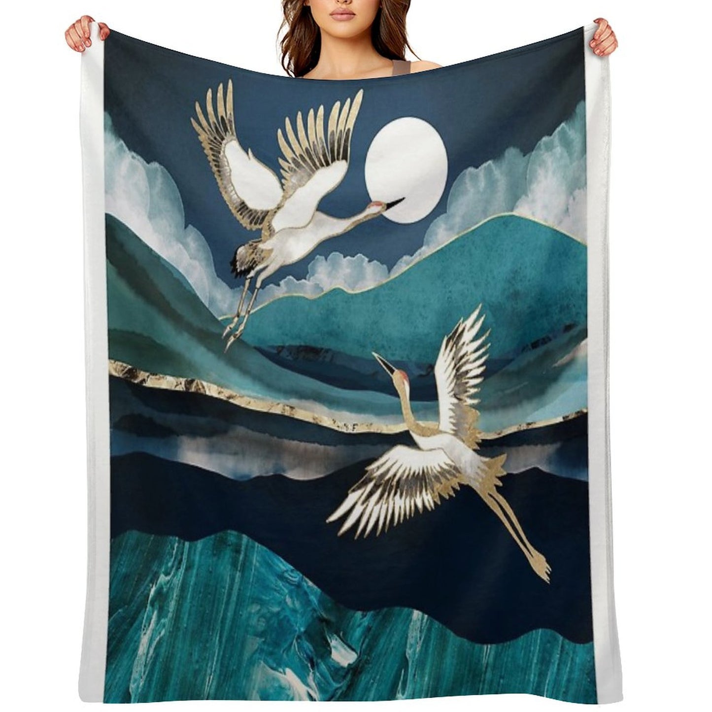 Midnight Cranes Gift-ready Throw Blanket