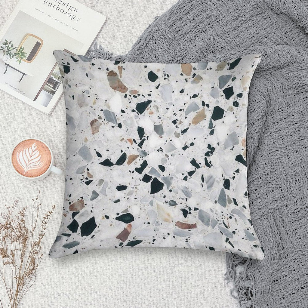 Terrazzo Black, White, Grey And Bronze Soft Hidden Zipper Throw Pillow