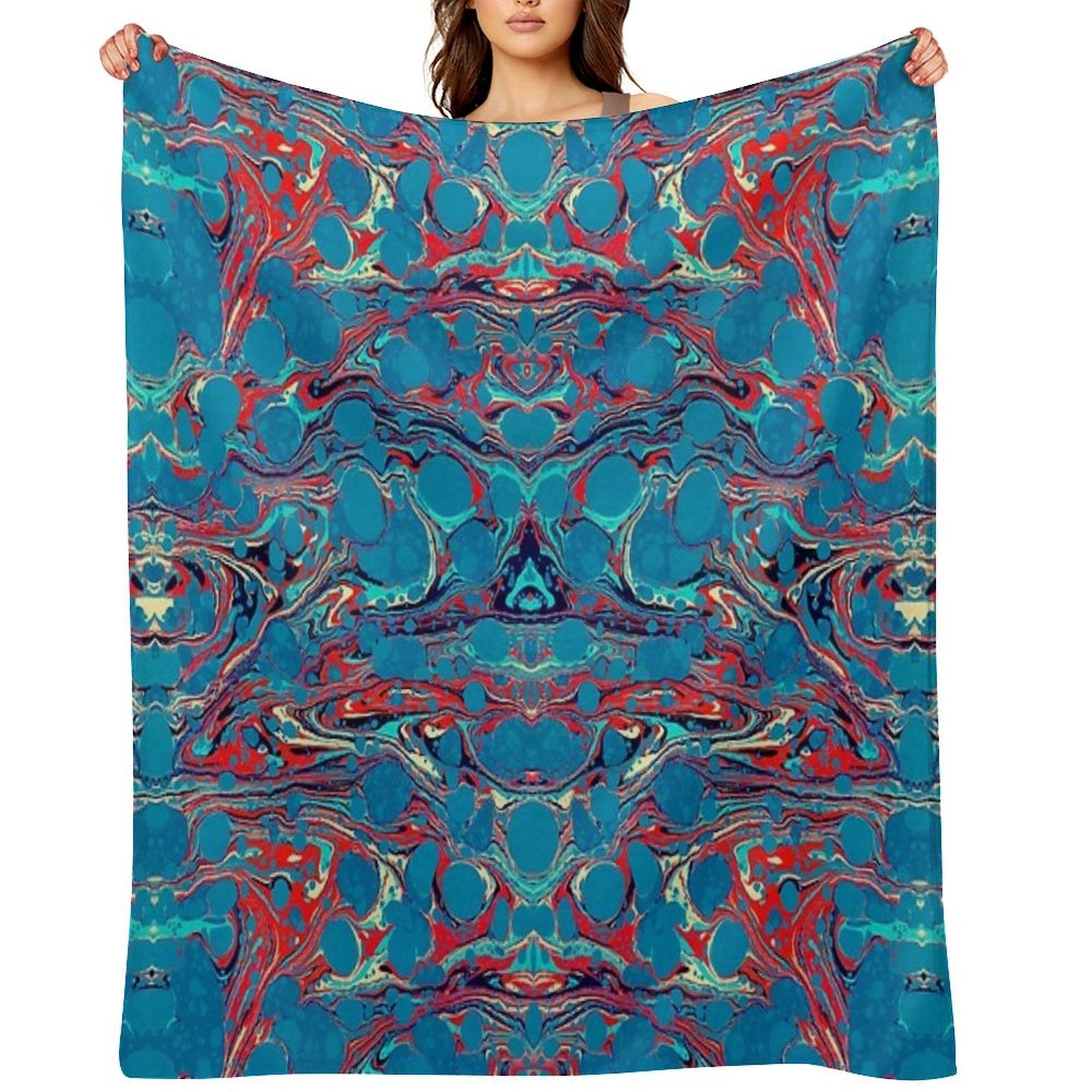Psychedelic Blue Red Marbled Paper Shrink-resistant Throw Blanket