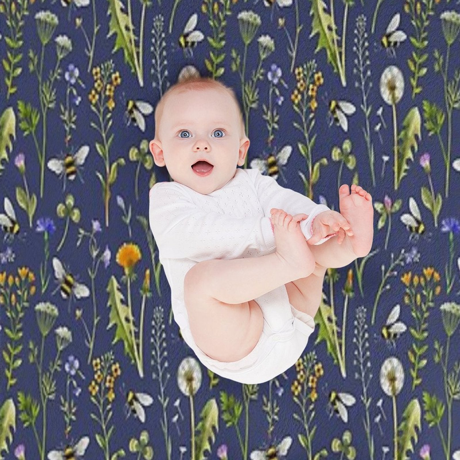 Bees And Wildflowers  Dark Blue Easy Care Throw Blanket