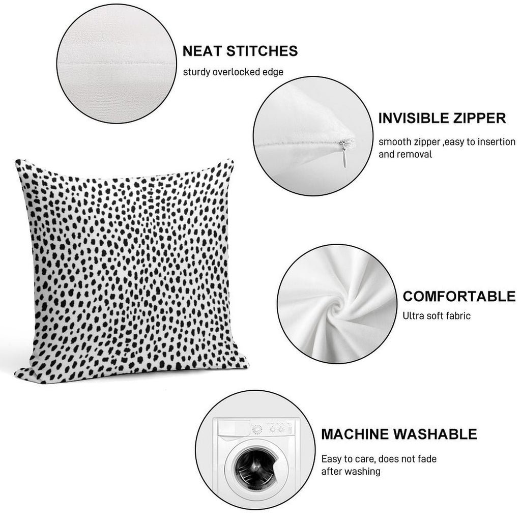 Dalmatian Spots (blackwhite) Soft Shrink-Resistant Throw Pillow