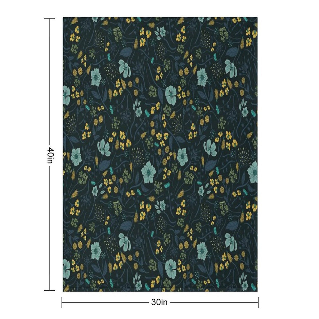 Turquoise, Yellow, Green & Dark Blue Floral Pattern Versatility Throw Blanket