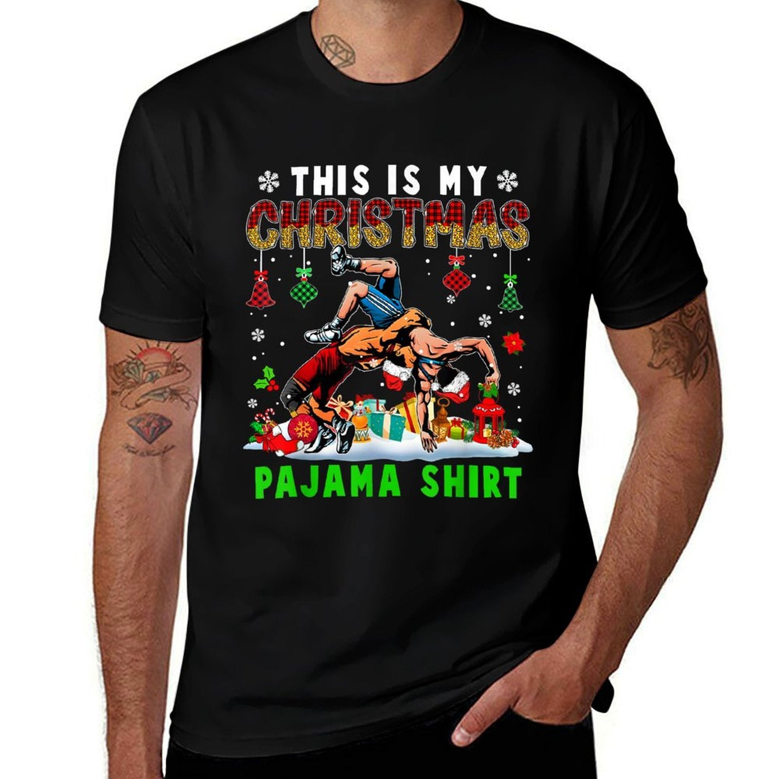 This Is My Christmas Pajama Two Santa Wrestling Lover  Wrinkle-resistant T-Shirt