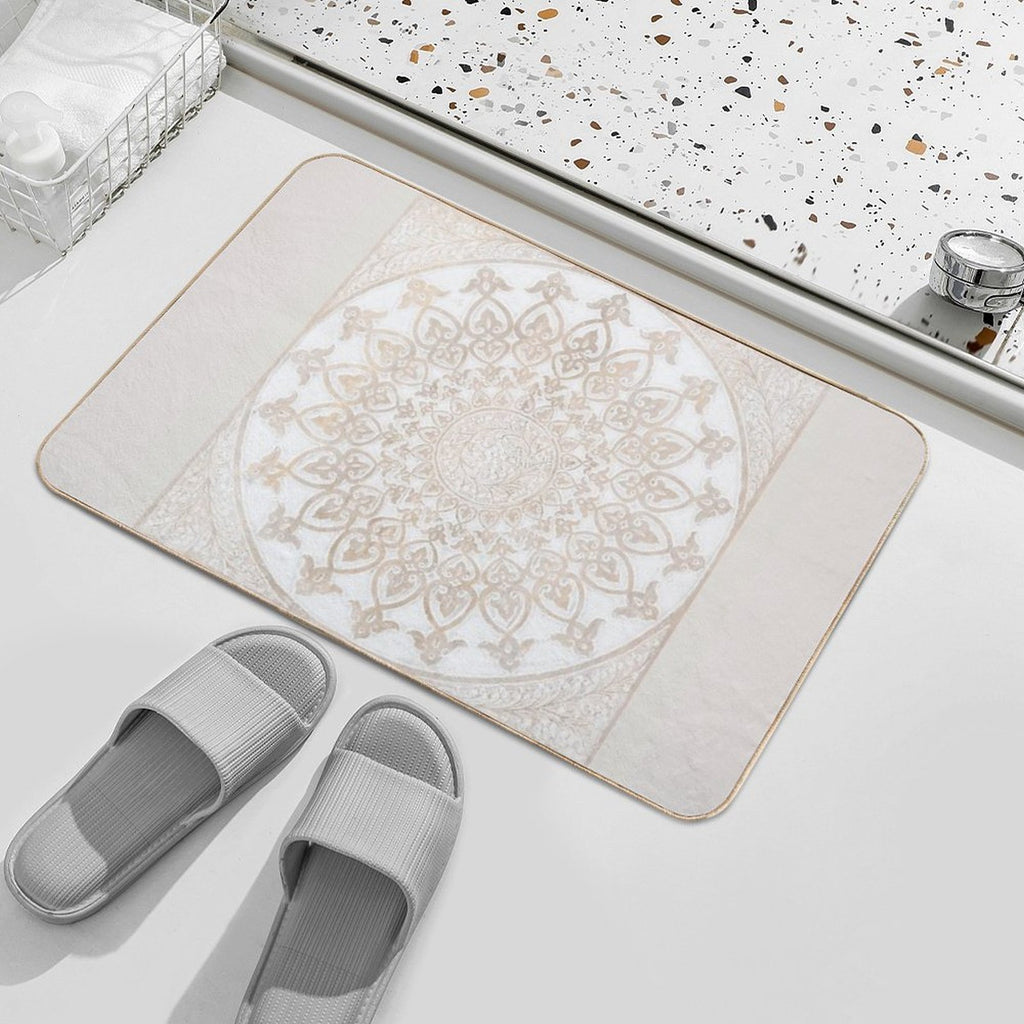 Carved Wooden Mandala Flower Geometric Design Art  Easy To Clean Bath Mat
