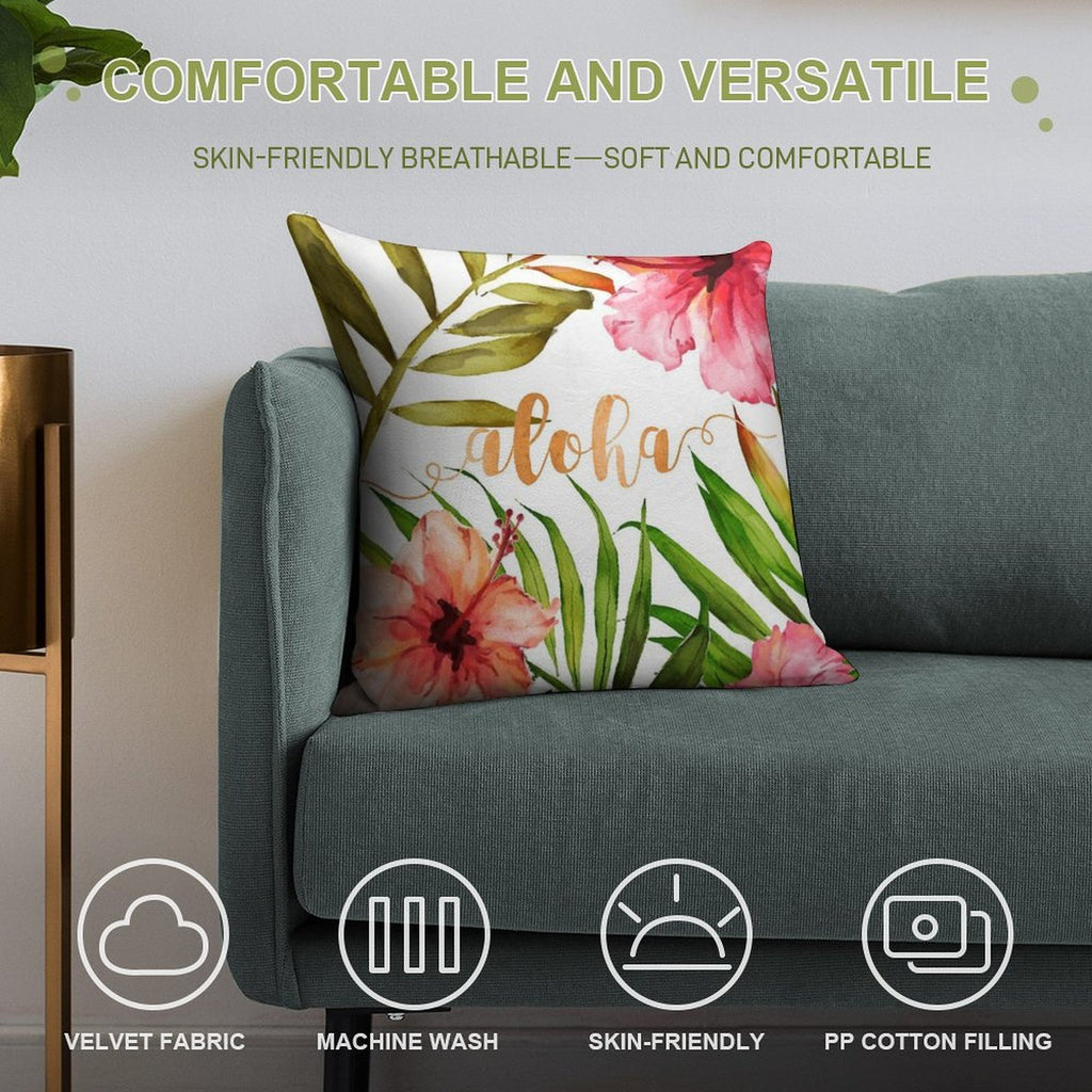 Aloha Tropical Hawaiian Floral Watercolor Soft Luxury Feel Throw Pillow