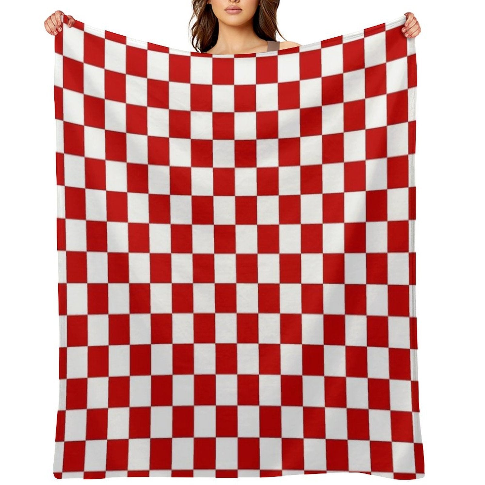 Cherry Red And White Checkerboard Pattern Premium Throw Blanket