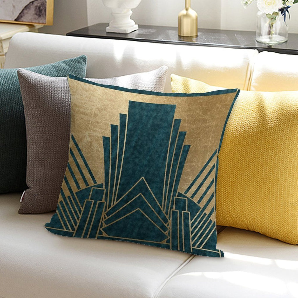 Art Deco Glamour - Teal And Gold Soft Washable Throw Pillow