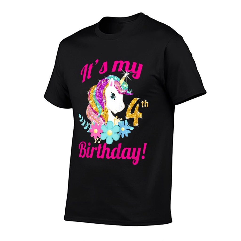 Kids Its My Birthday Girl Unicorn 4th (4 Year Old) Outfit  Wrinkle-resistant T-Shirt