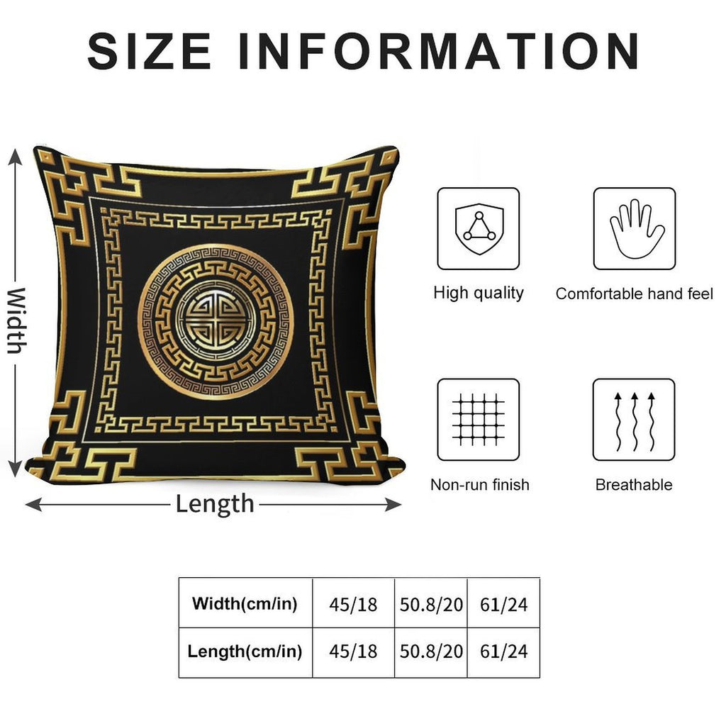 Greek Key Meander Black Gold Large Soft Fade-Resistant Throw Pillow