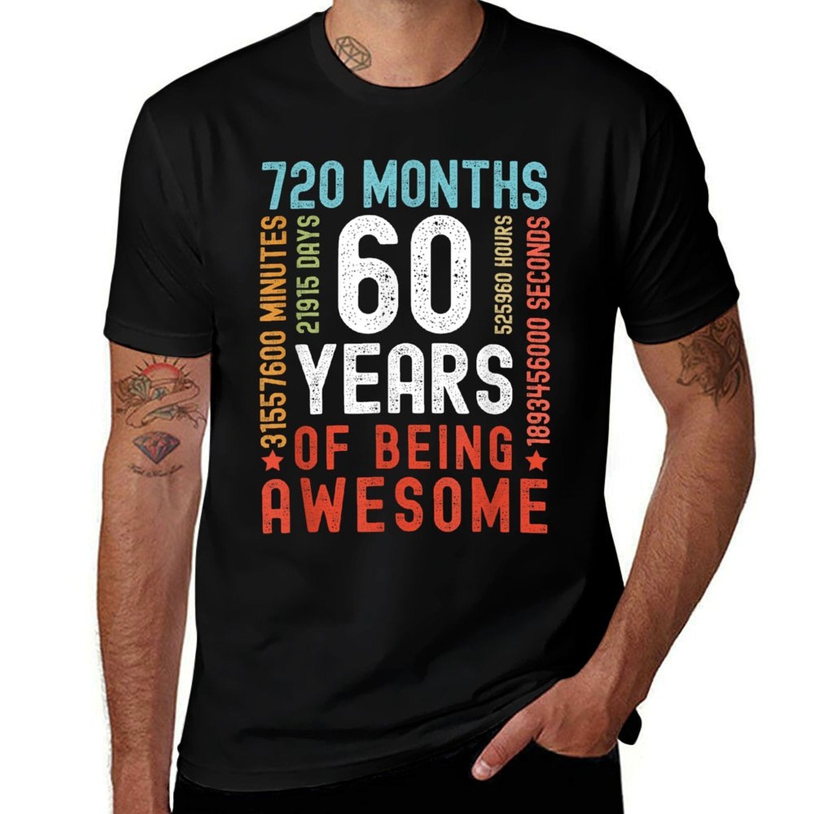 60 Years 720 Months Of Being Awesome Funny 60th Birthday  Moisture-wicking T-Shirt