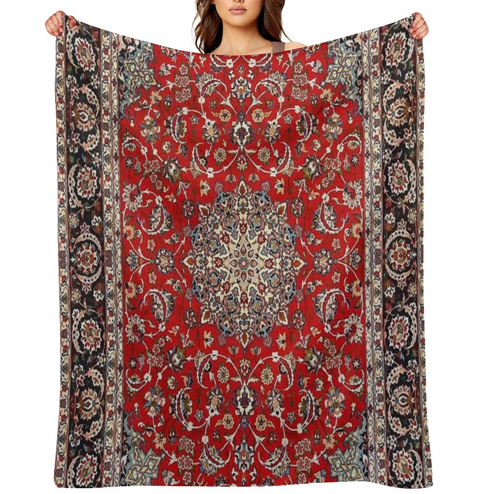 Fine Silk & Wool Isfahan Persian Rug Print Shrink-resistant Throw Blanket