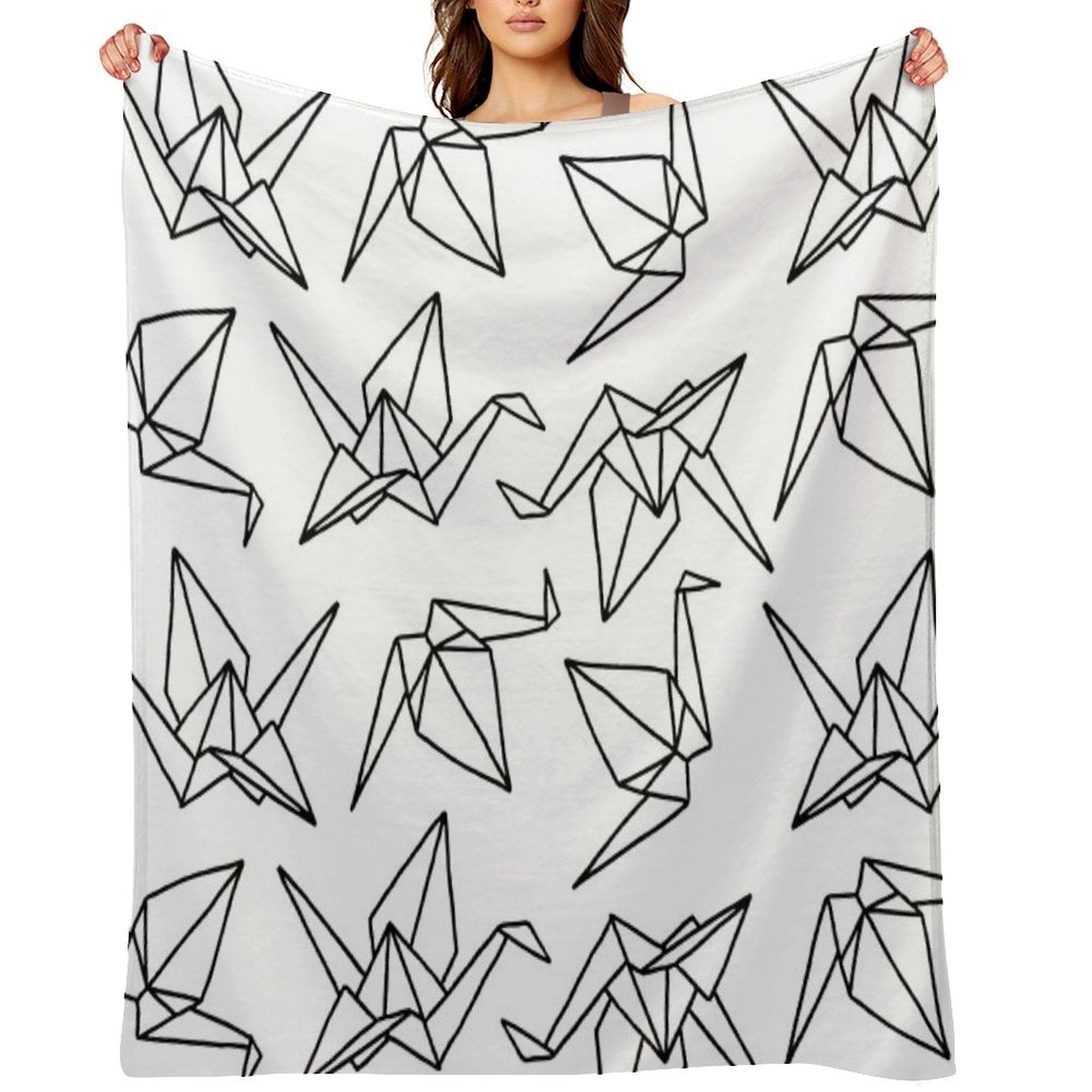 Origami Cranes  Paper Folding  Black And White  Birds Multi-functional Throw Blanket