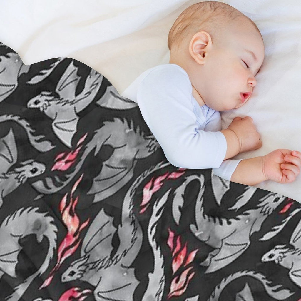 Dragon Fire Dark Grey And Black Comfort Throw Blanket