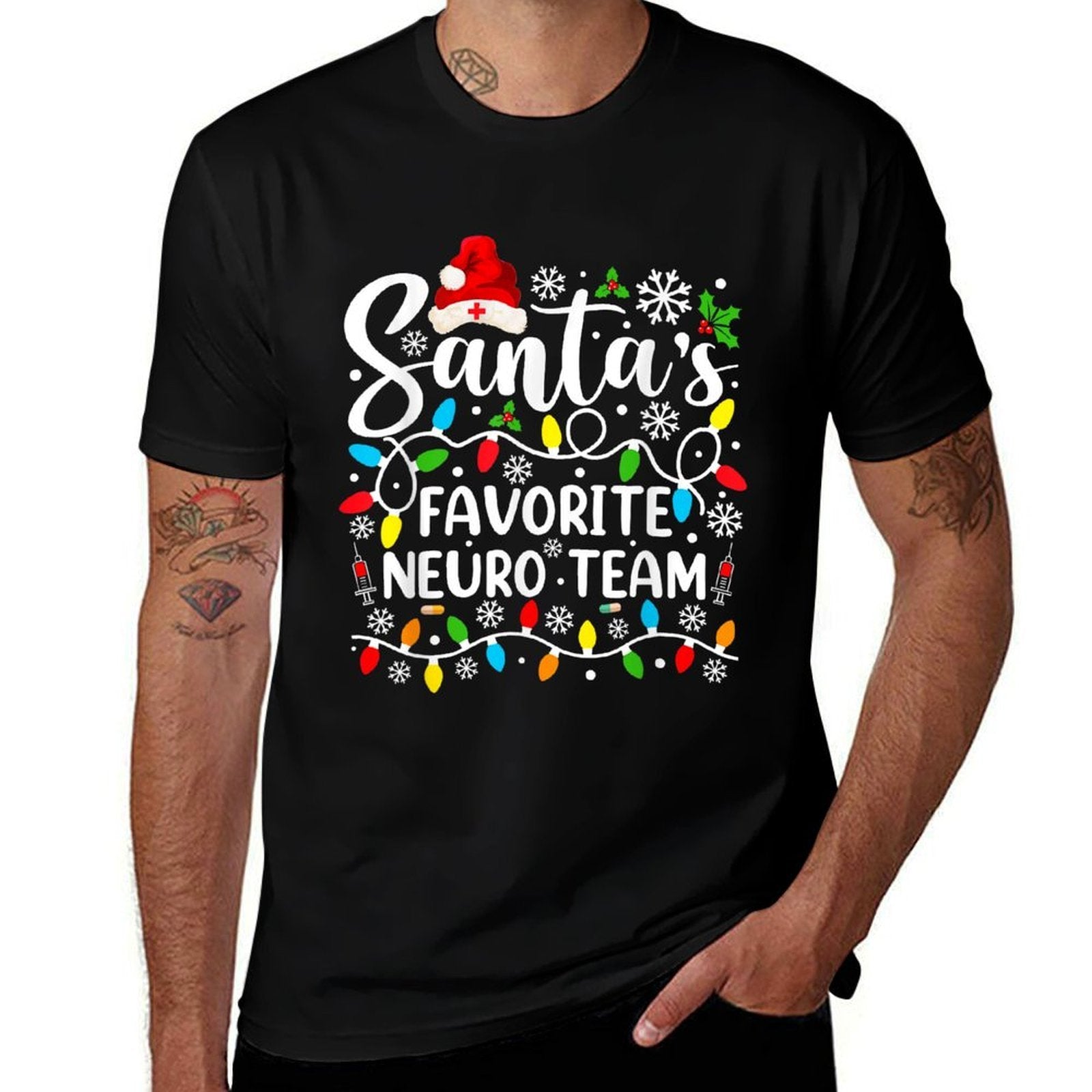 Santas Favorite Neuro Team Christmas Neurology Nurse Crew  Wrinkle-resistant T-Shirt
