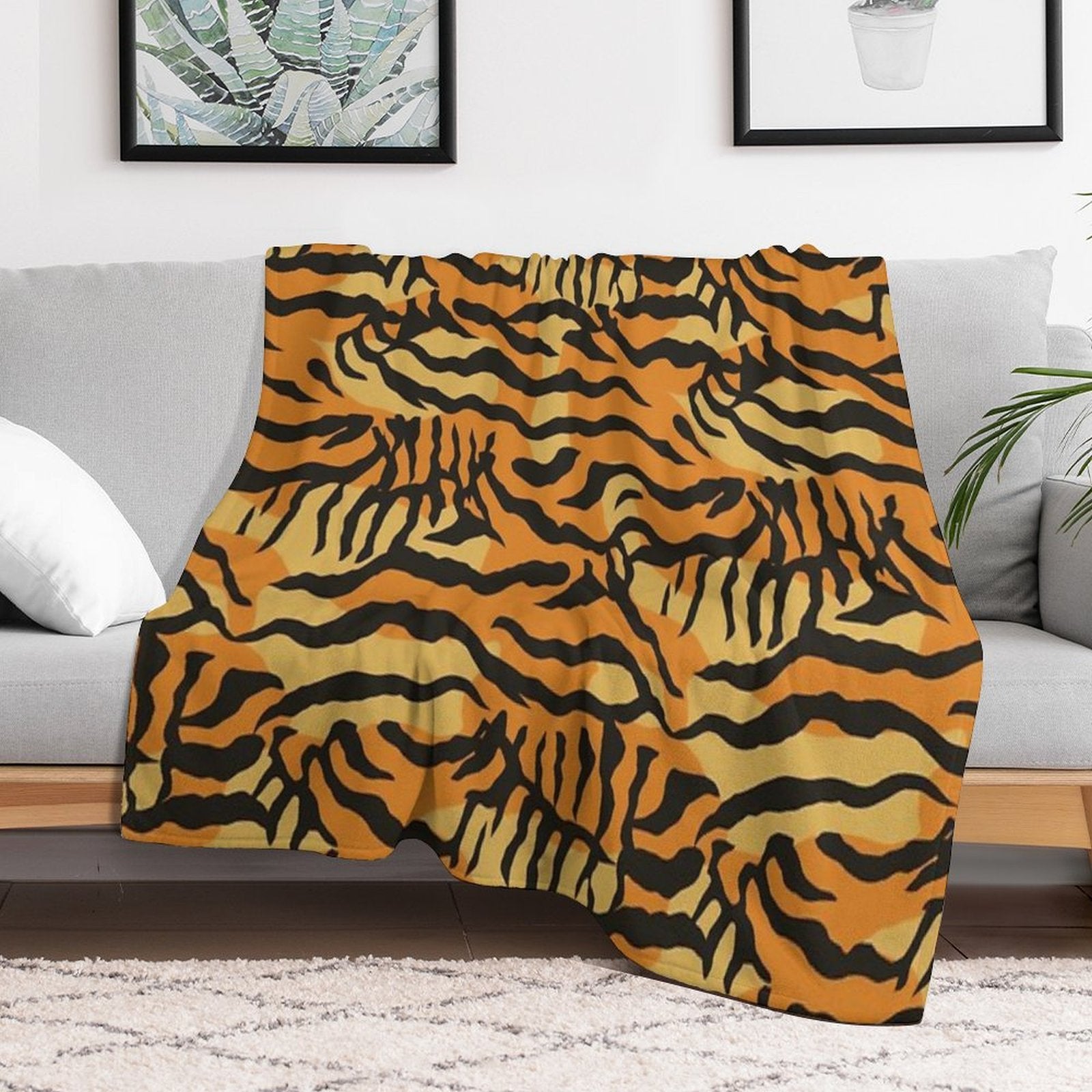 Vibrant Tiger Stripe Pattern Abstract Unique Print Sustainable Throw Blanket