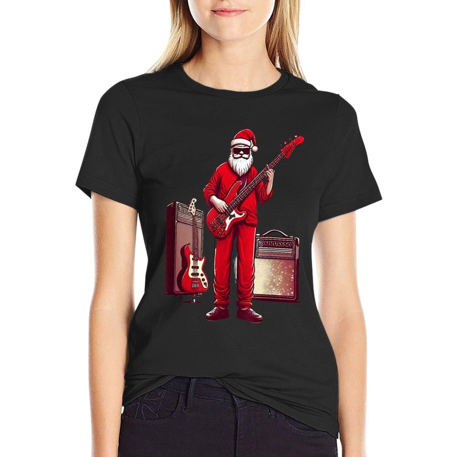Santa Playing Guitar Bass Christmas Pajama Musician Bassist  Lightweight T-Shirt
