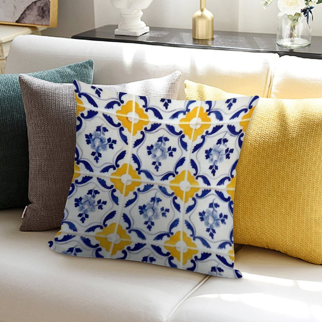 Portuguese Blue And Yellow Tiles Soft Fade-Resistant Throw Pillow
