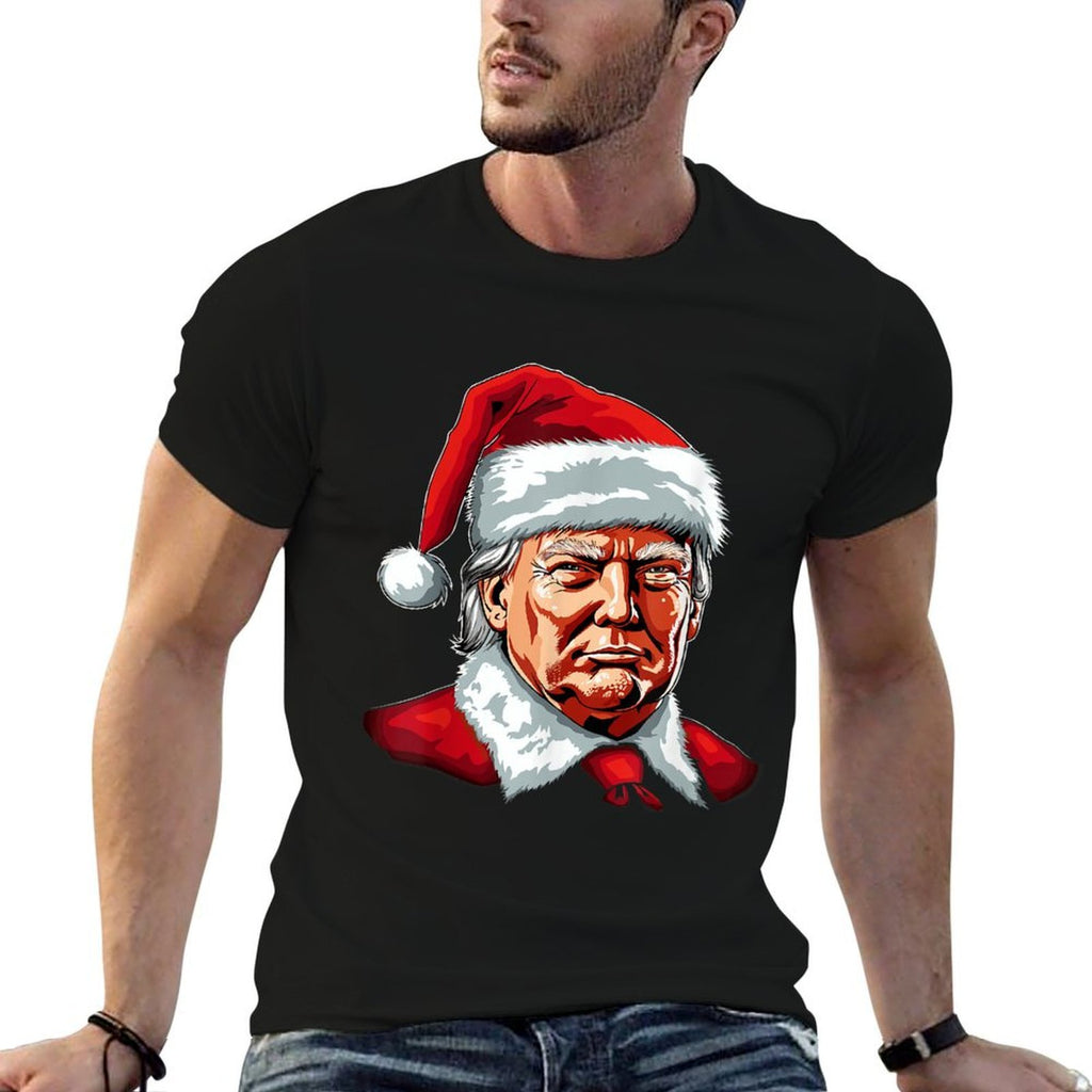 Santa Claus Trump Christmas Art Portrait Graphic Men Women  Rolled Sleeves T-Shirt