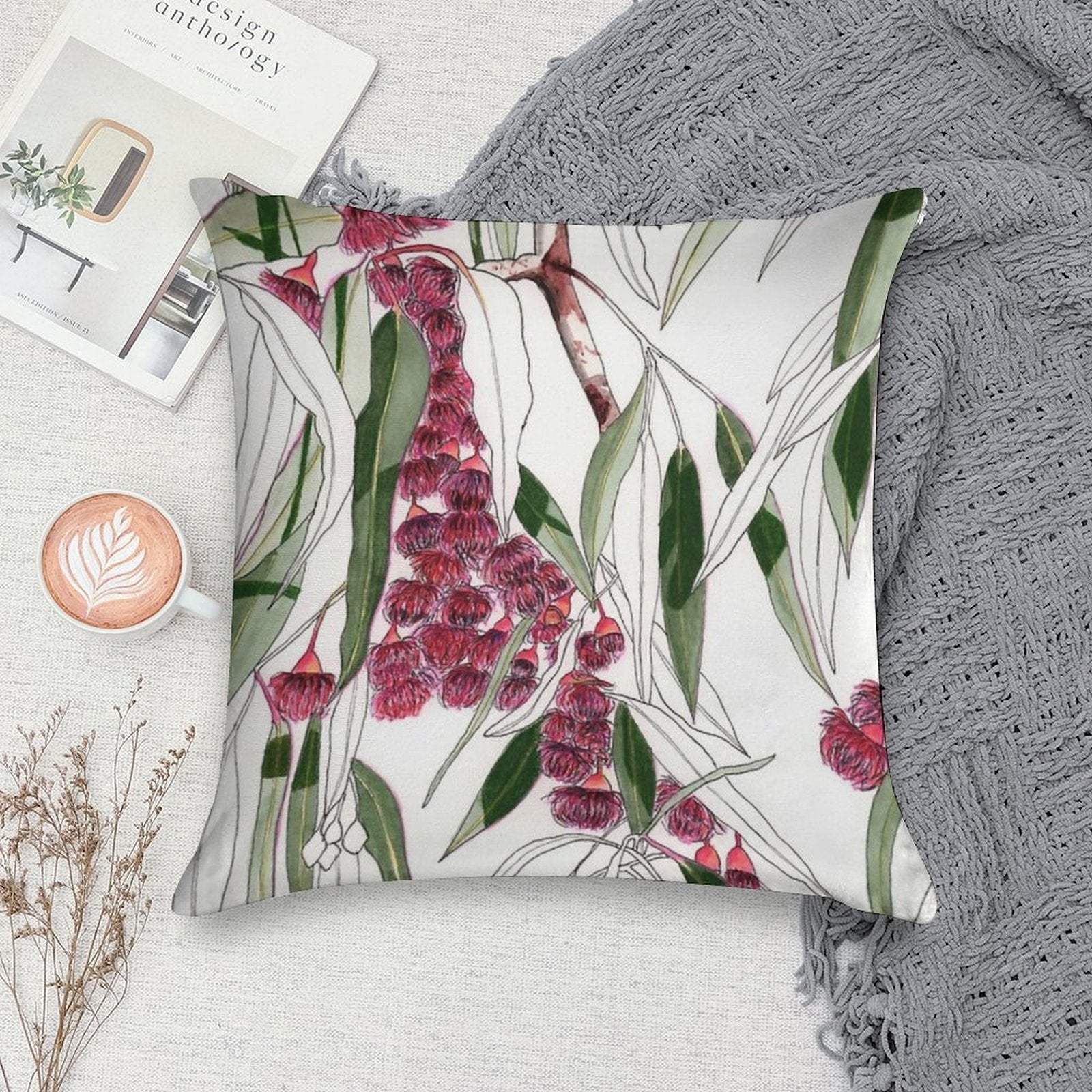 Flowering Gum Pink Australian Eucalyptus Leaves Soft Anti-Pilling Throw Pillow